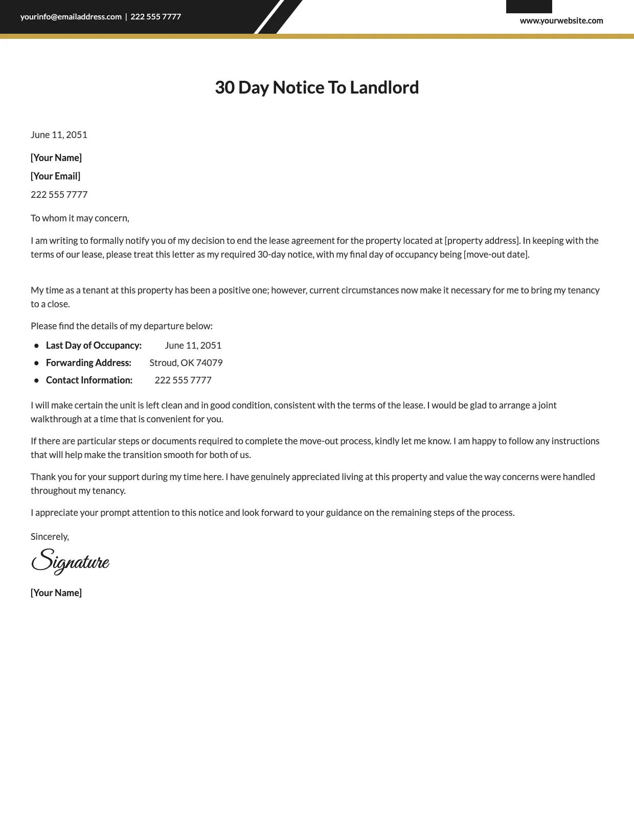 30-Day Notice to Landlord Template