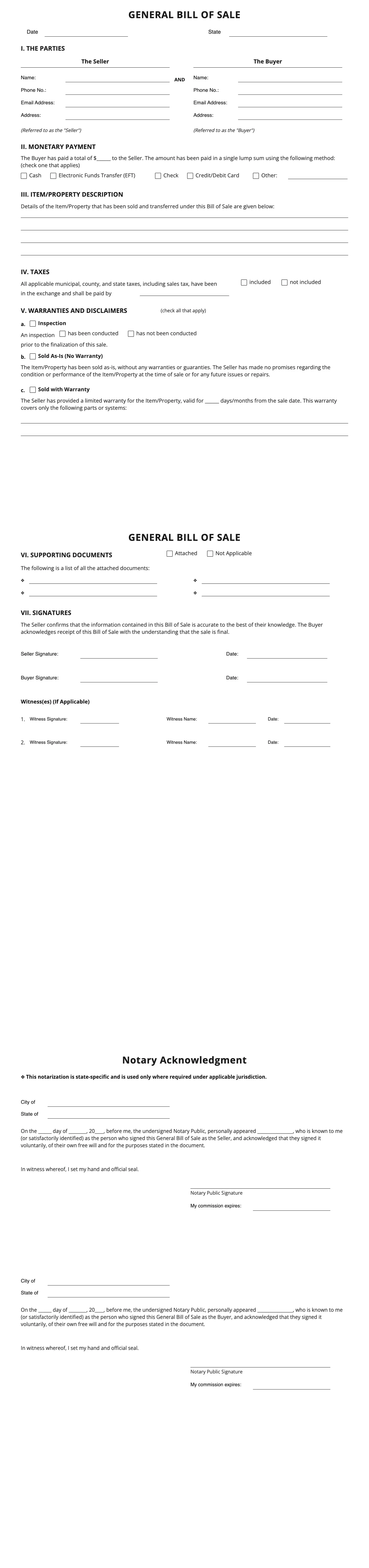 Bill Of Sale Template