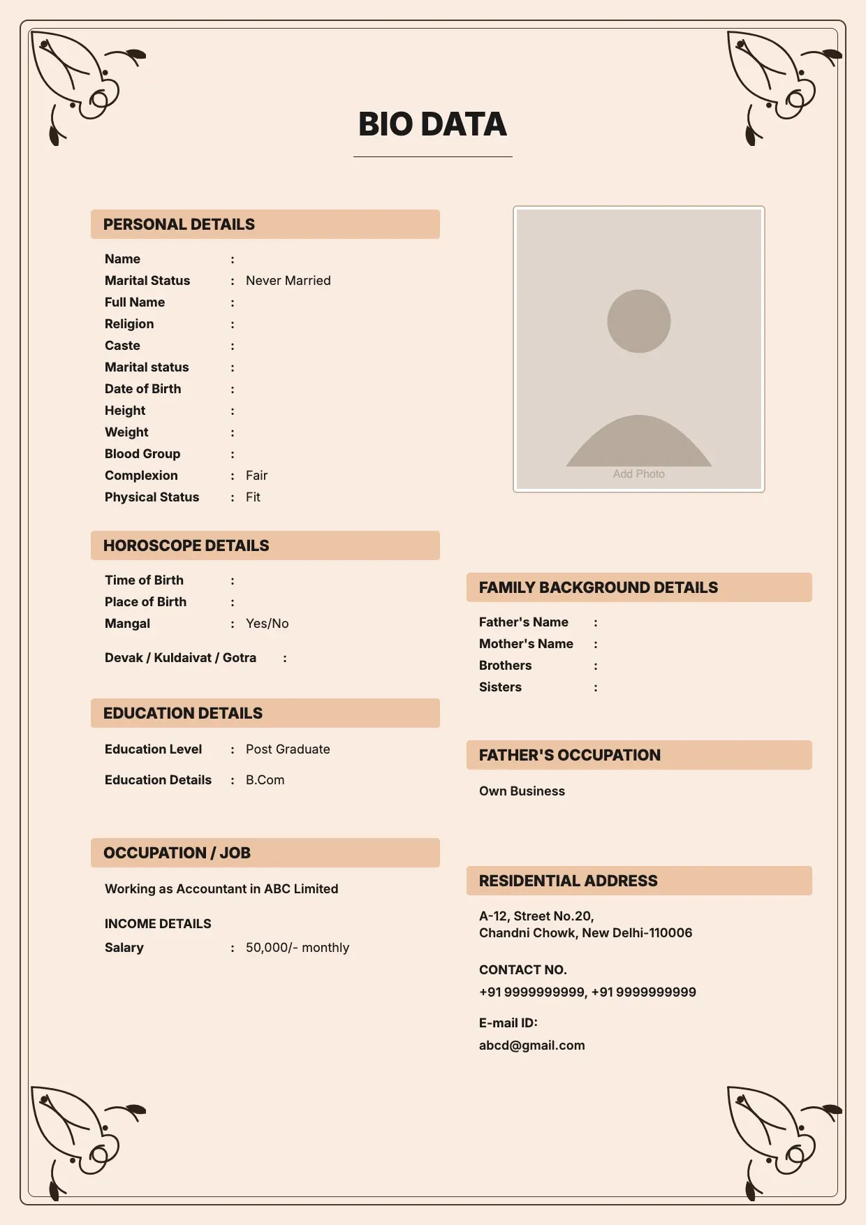 Biodata Template
