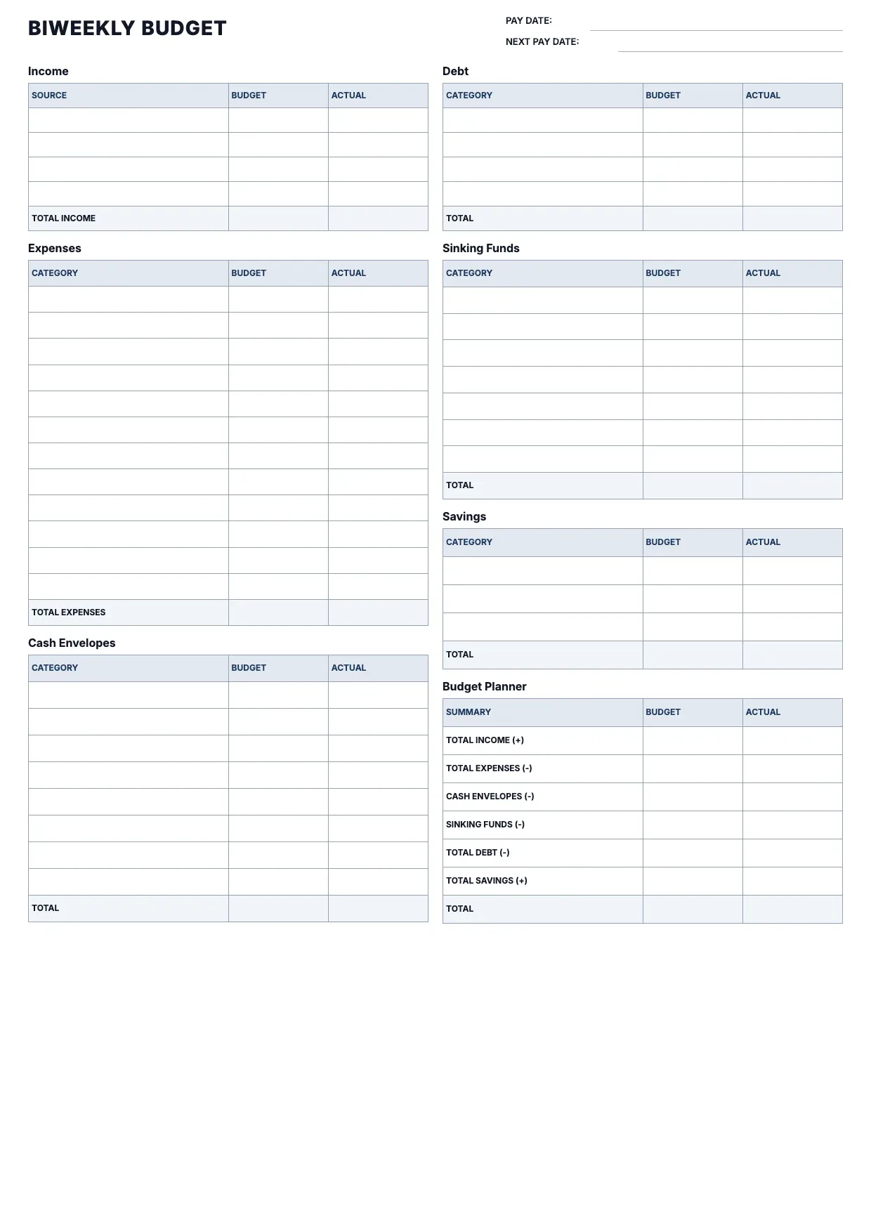 Biweekly Budget Template