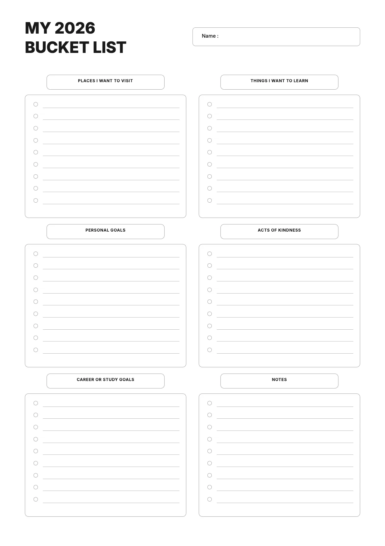 Bucket List Template