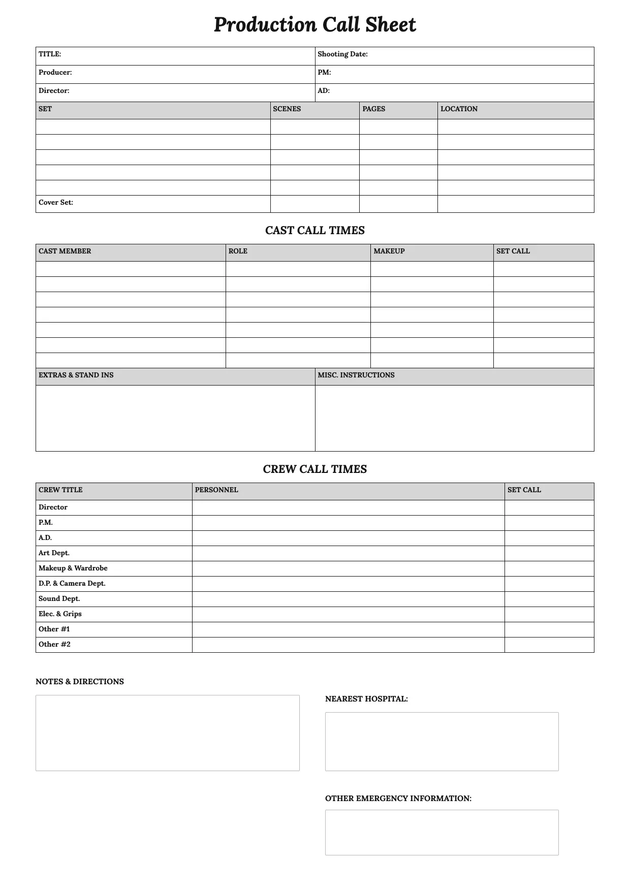 Call Sheet Template