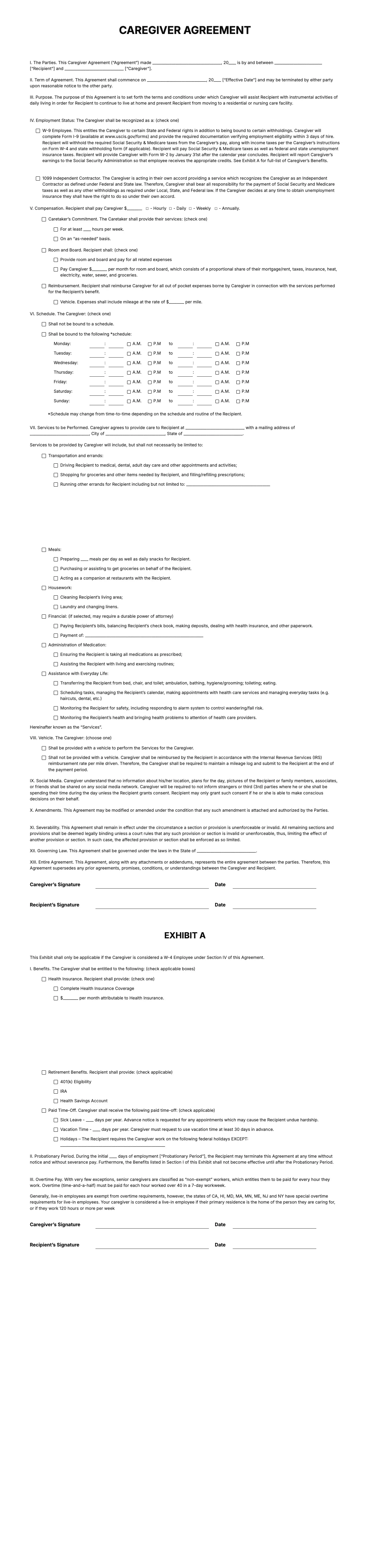 Caregiver Contract Template