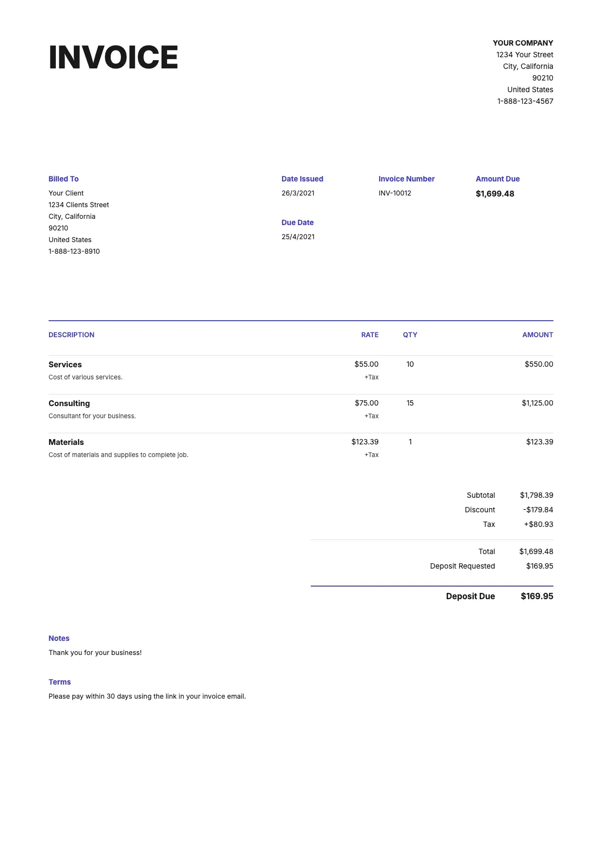 Carpentry Invoice Template