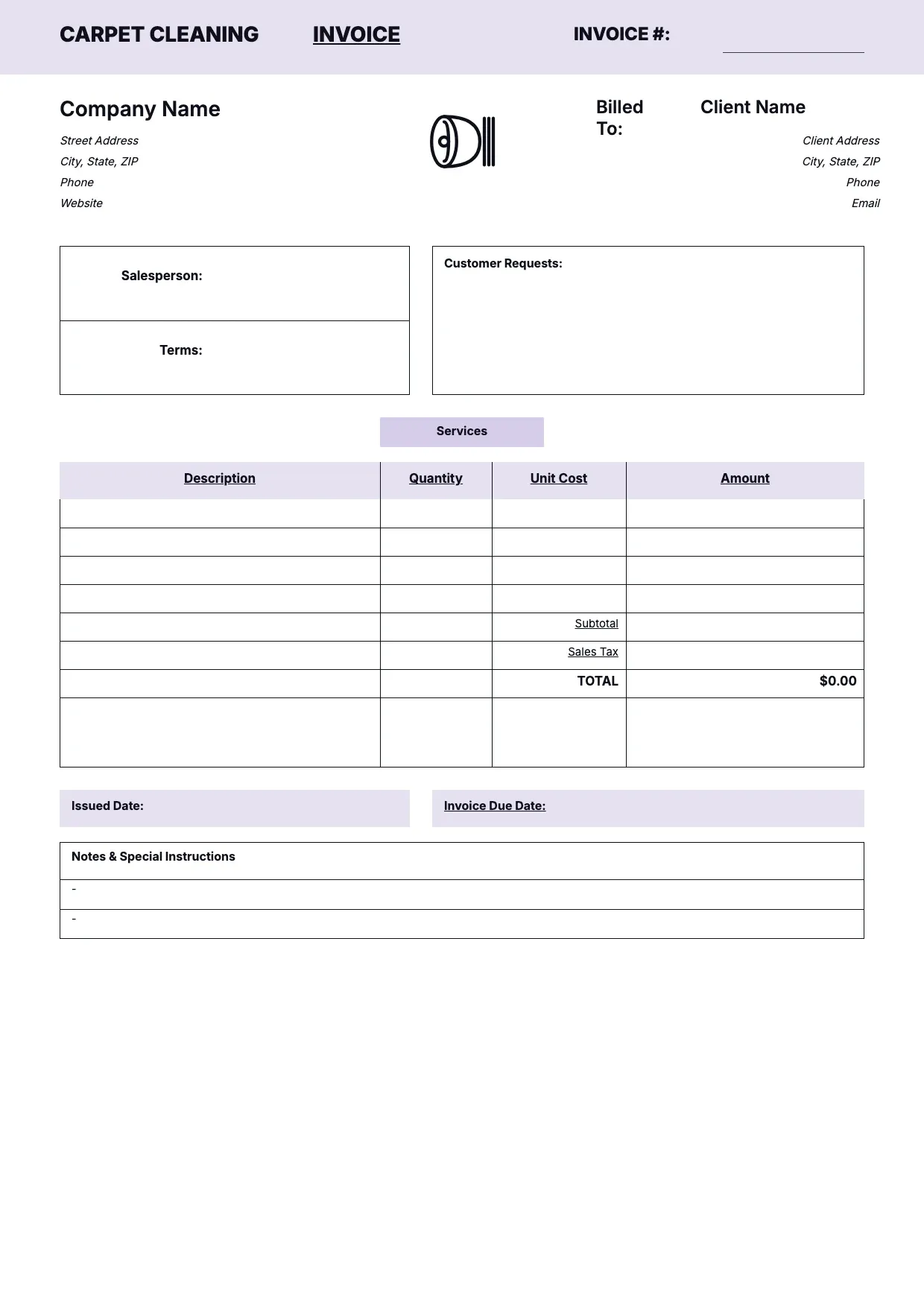 Carpet Cleaning Invoice Template