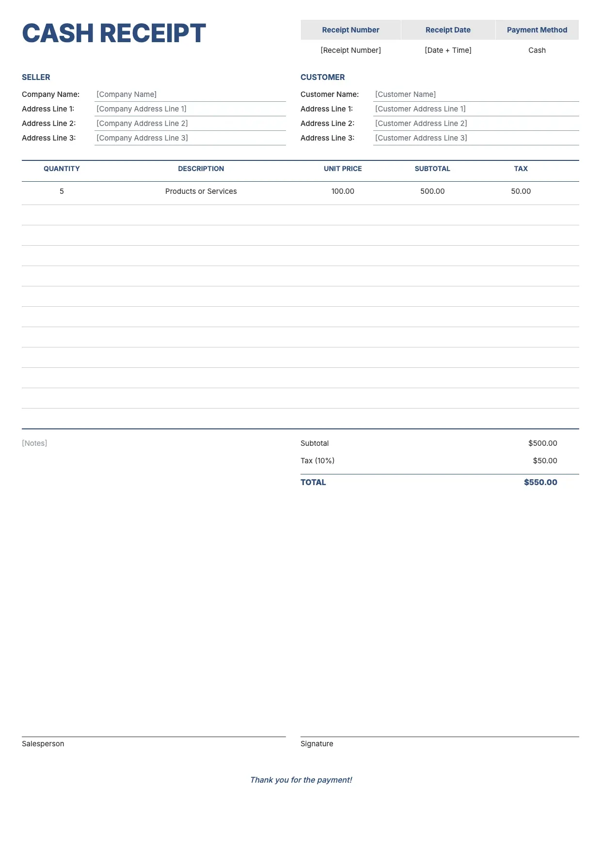 Cash Receipt Template