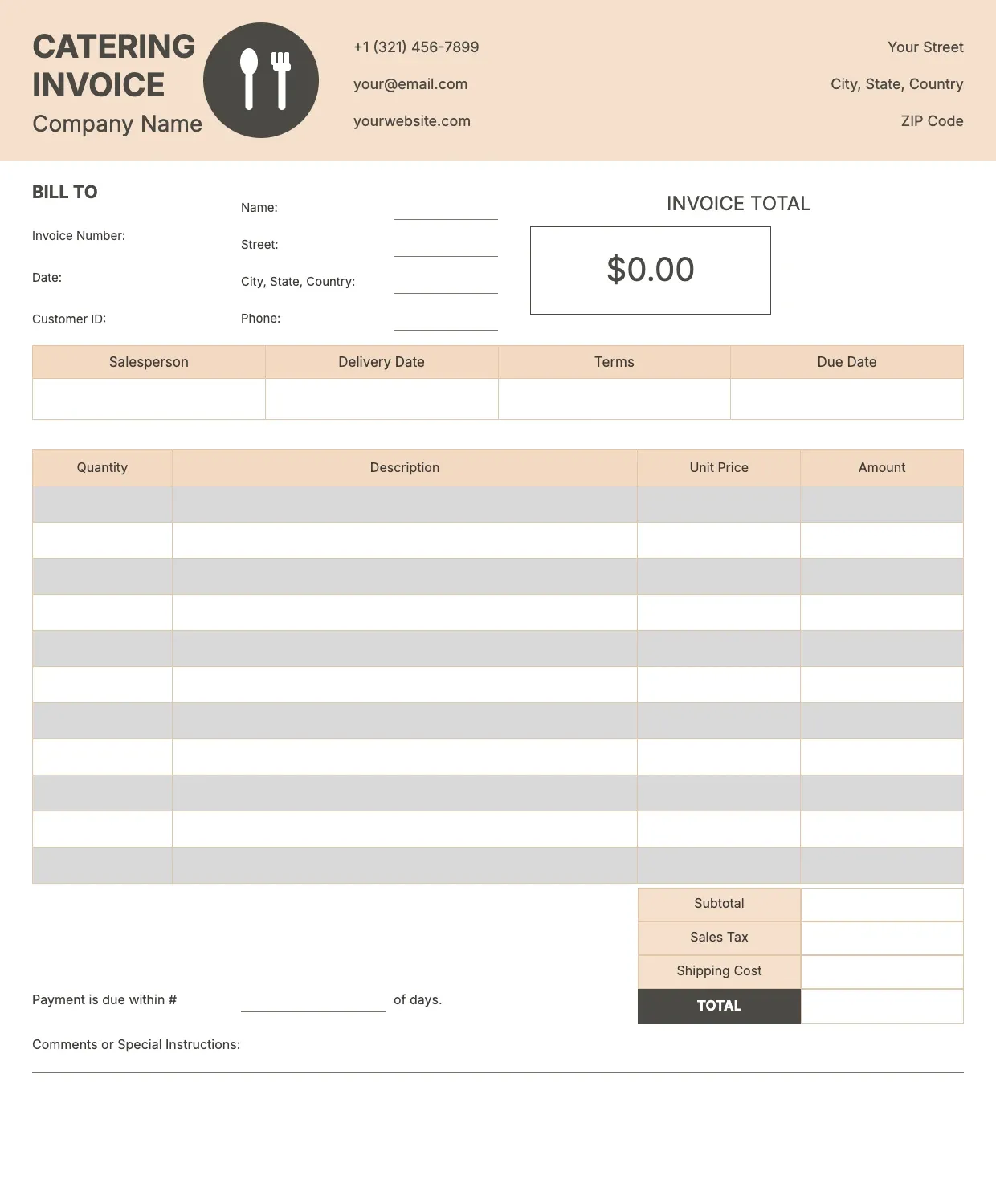 Catering Invoice Template