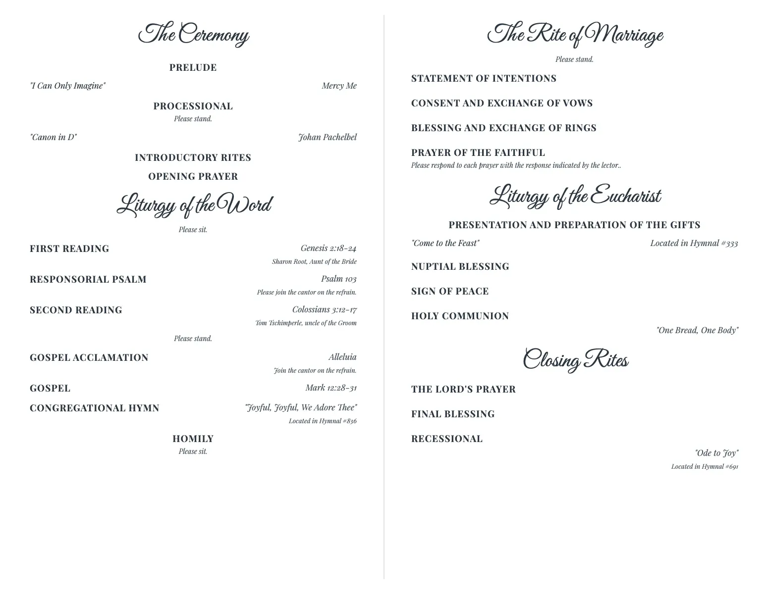 Catholic Wedding Program Template
