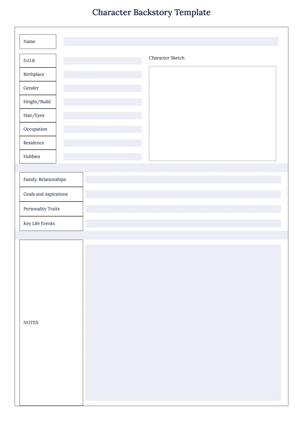 Character Backstory Template