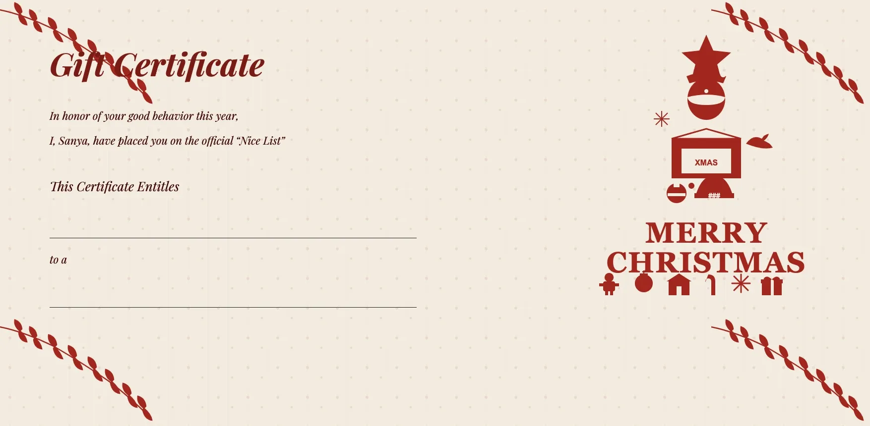 Christmas Gift Certificate Template