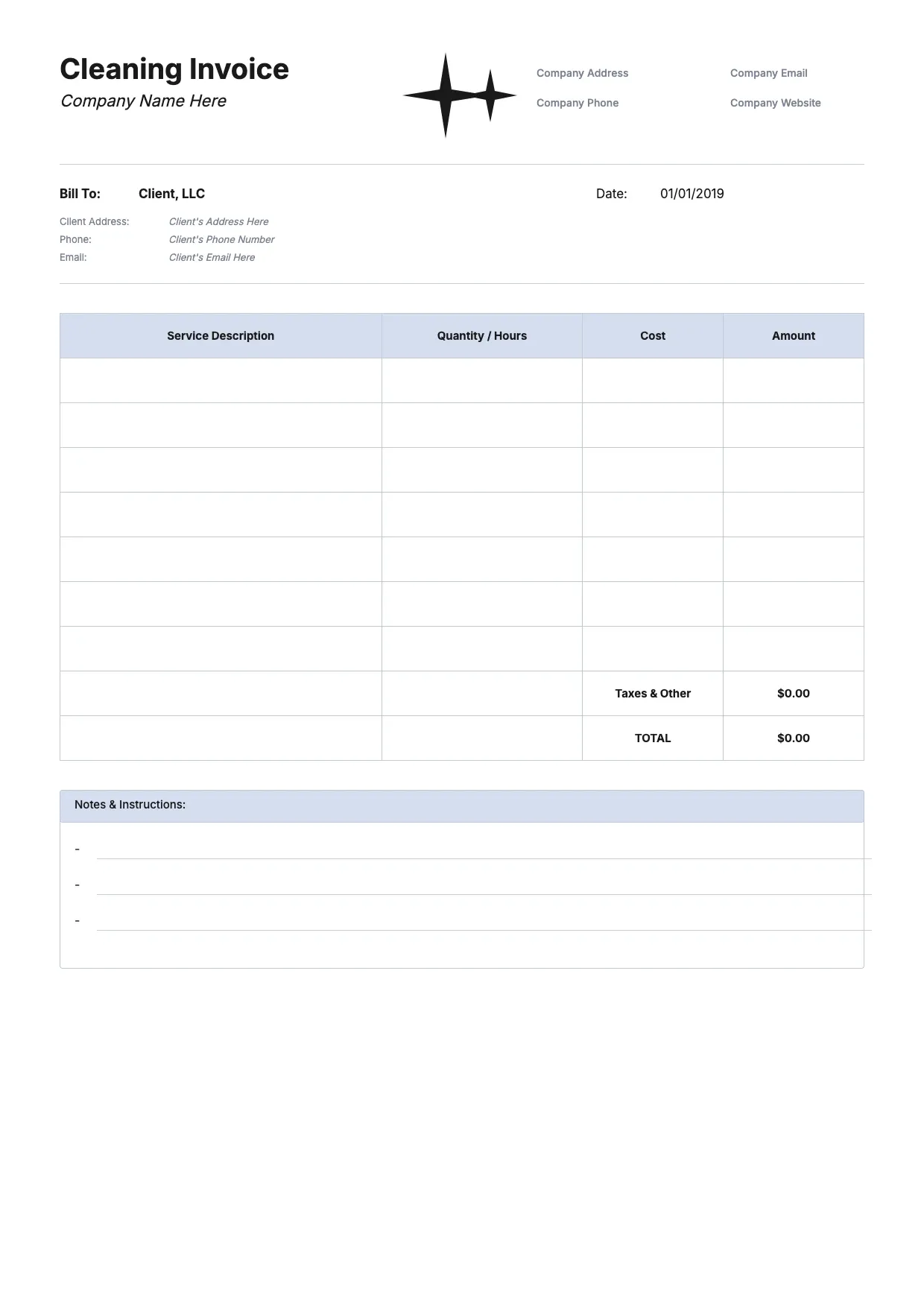 Cleaning Invoice Template