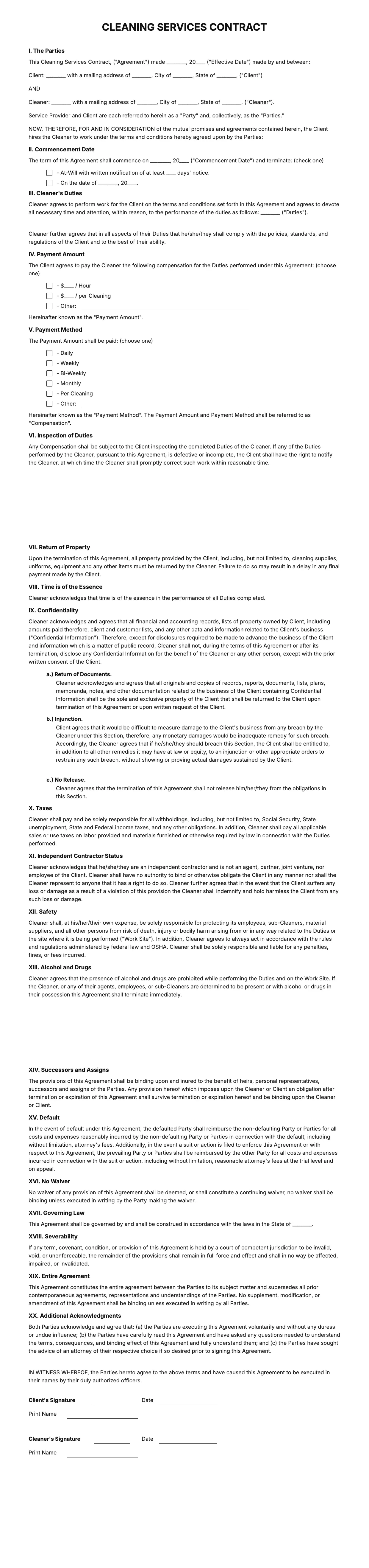 Cleaning Contract Template
