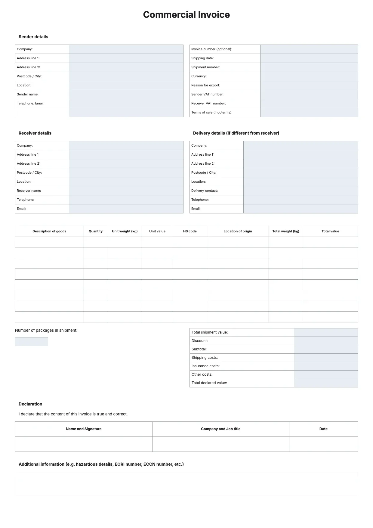 Commercial Invoice Template