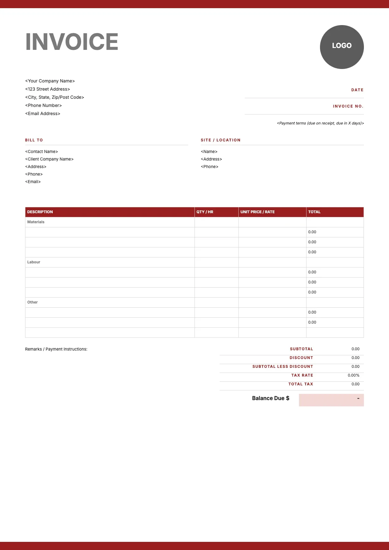Construction Invoice Template