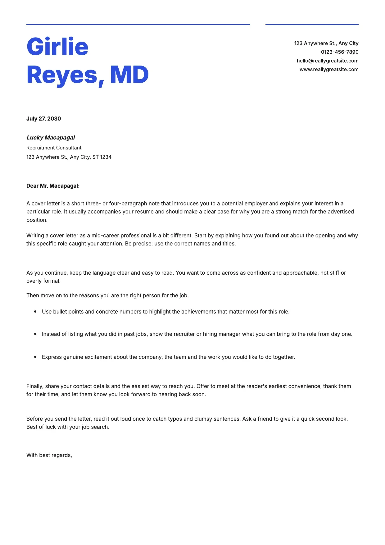 Cover Letter Template