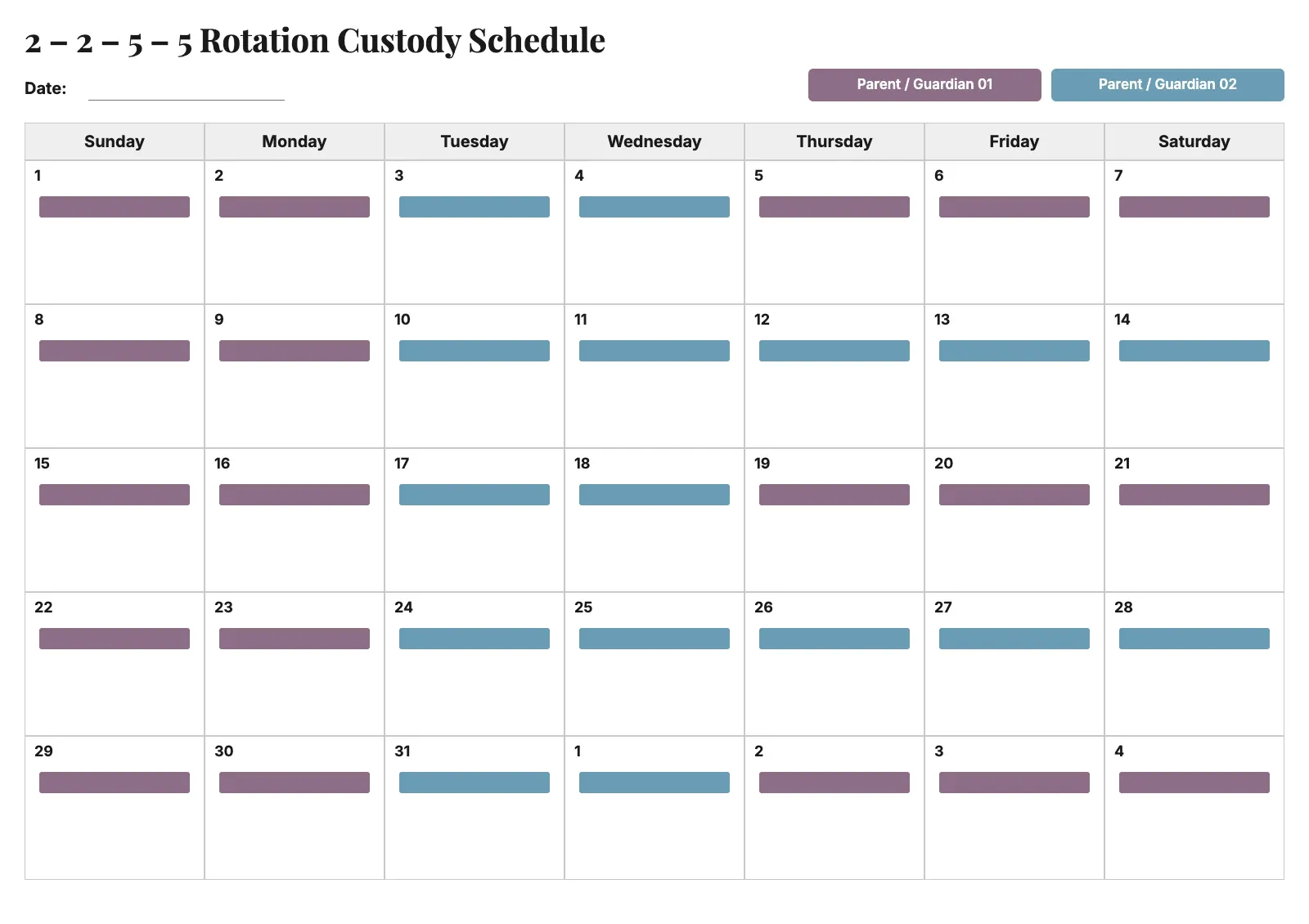 Custody Schedule Template