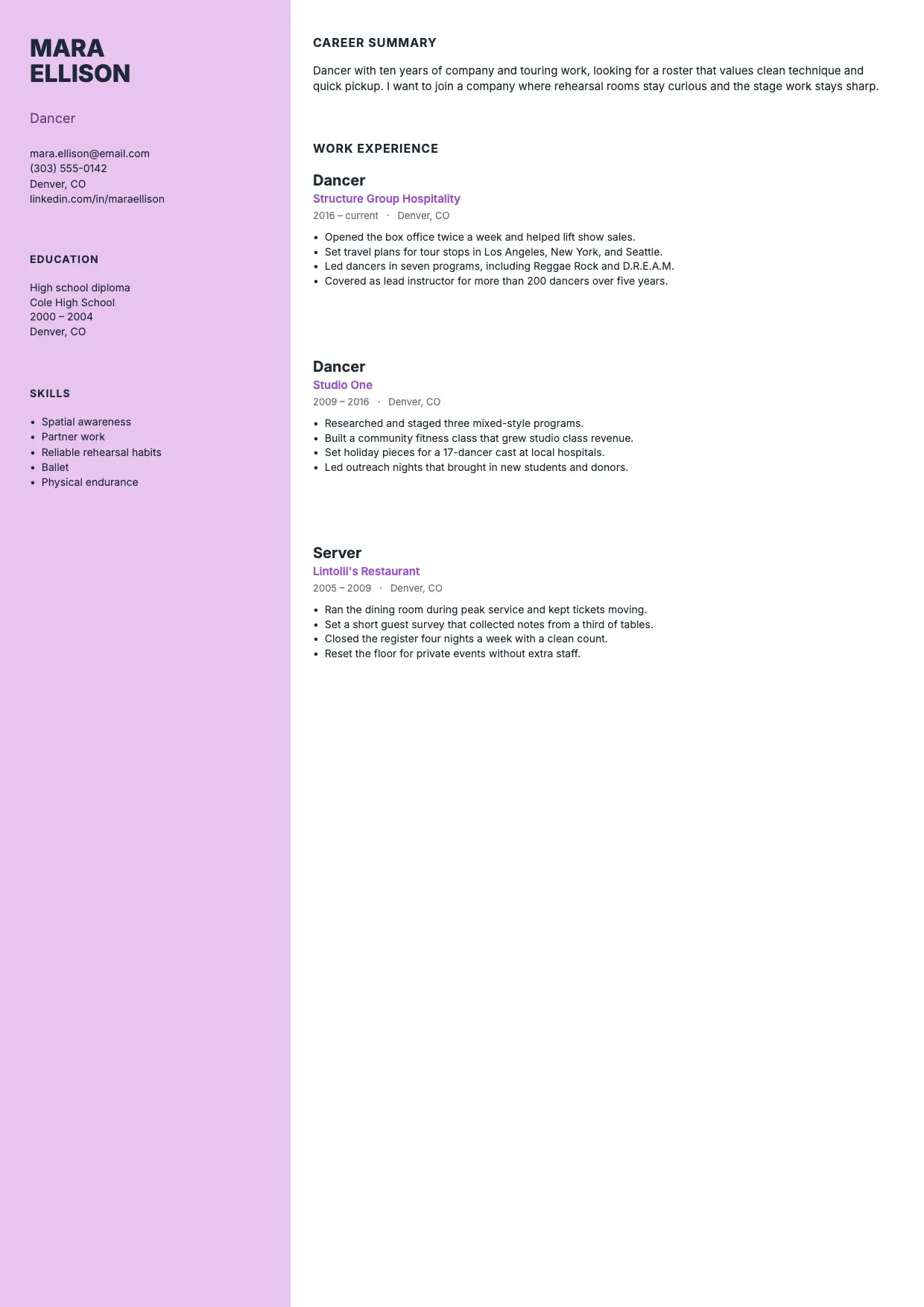 Dance Resume Template