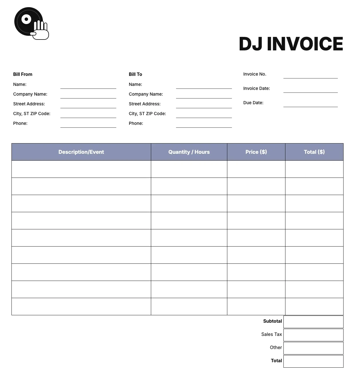 DJ Invoice Template