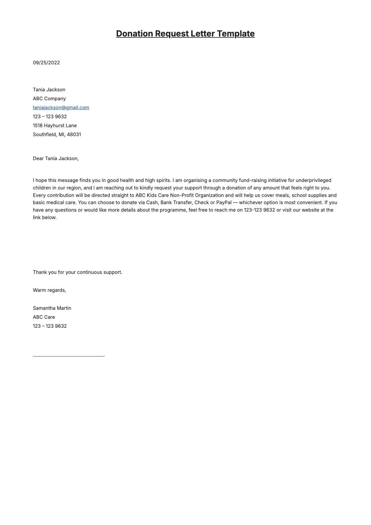 Donation Letter Template