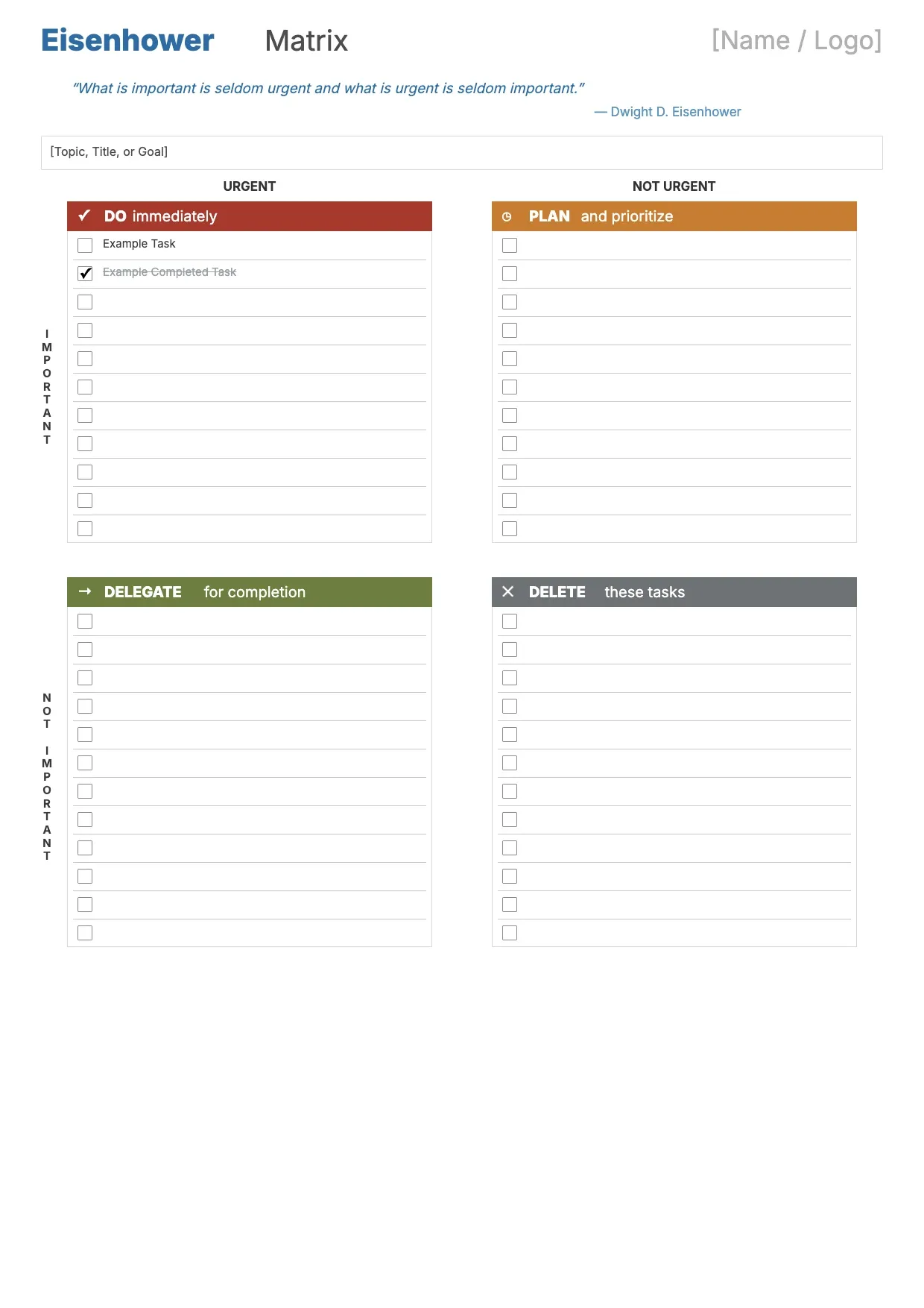 Eisenhower Matrix Template