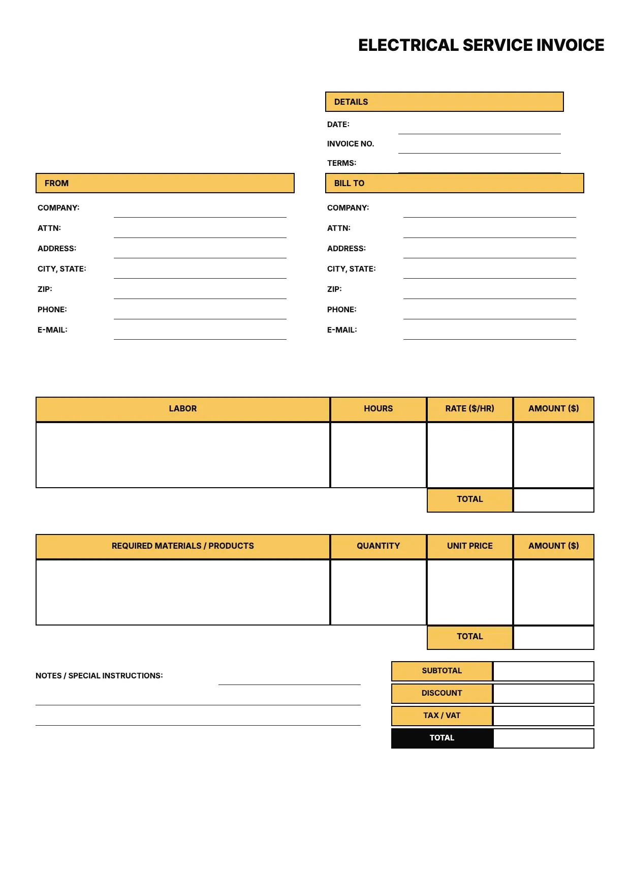 Electrical Invoice Template