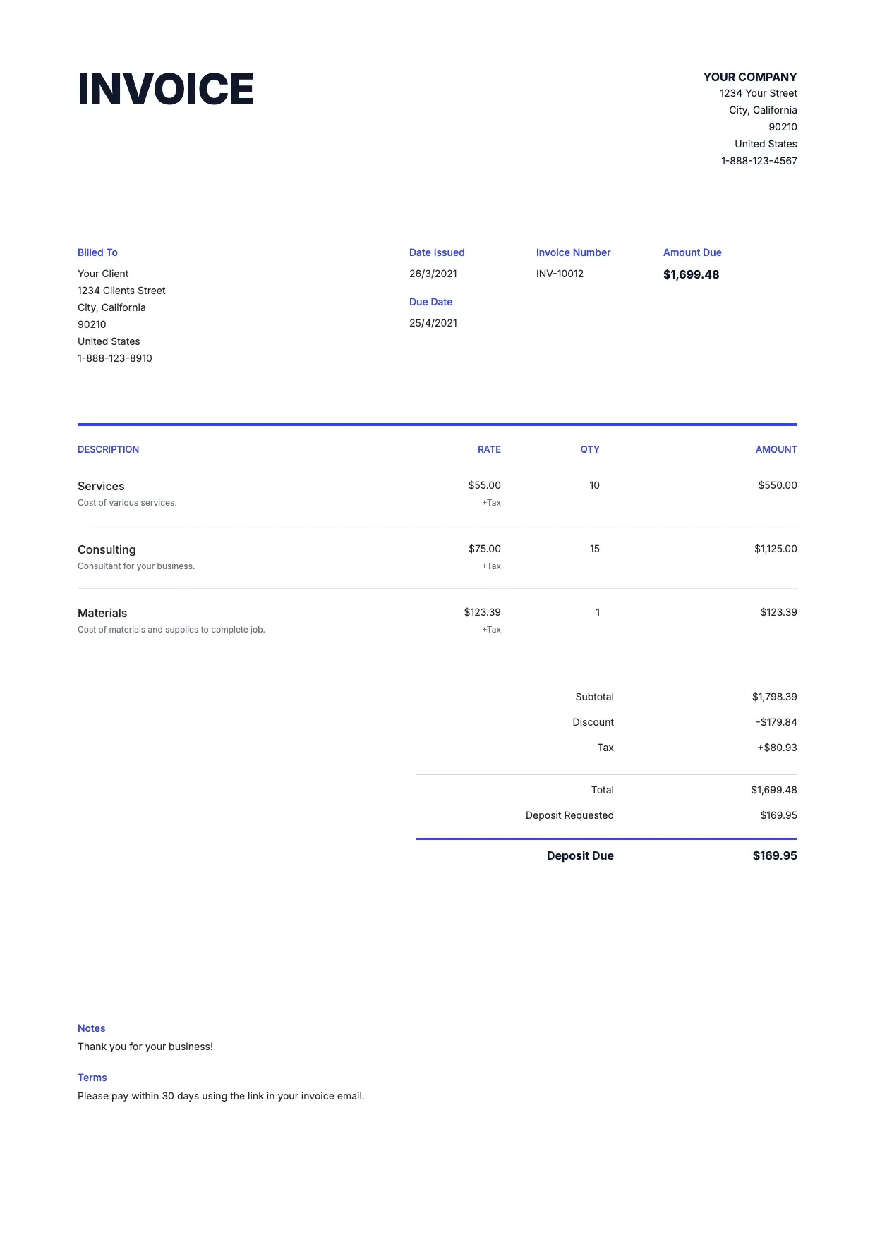 Electrician Invoice Template