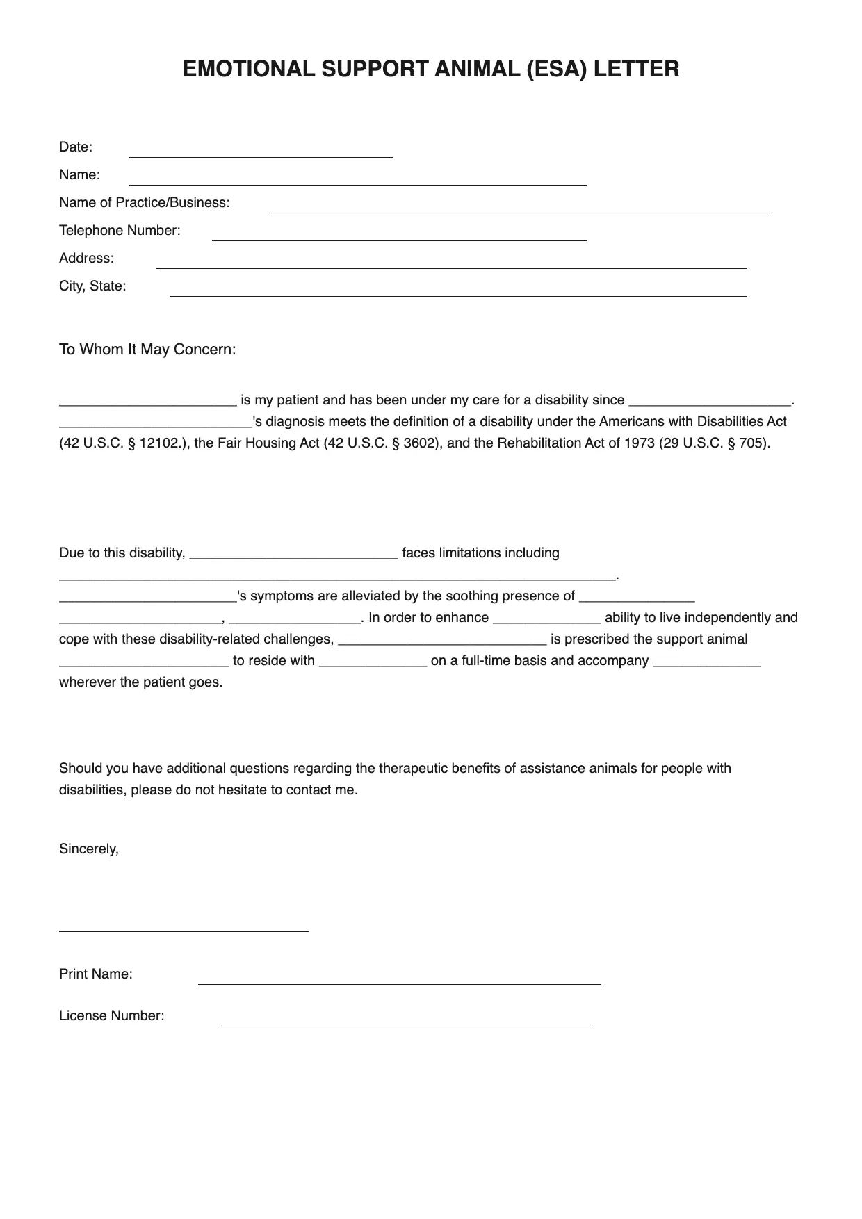 ESA Letter Template