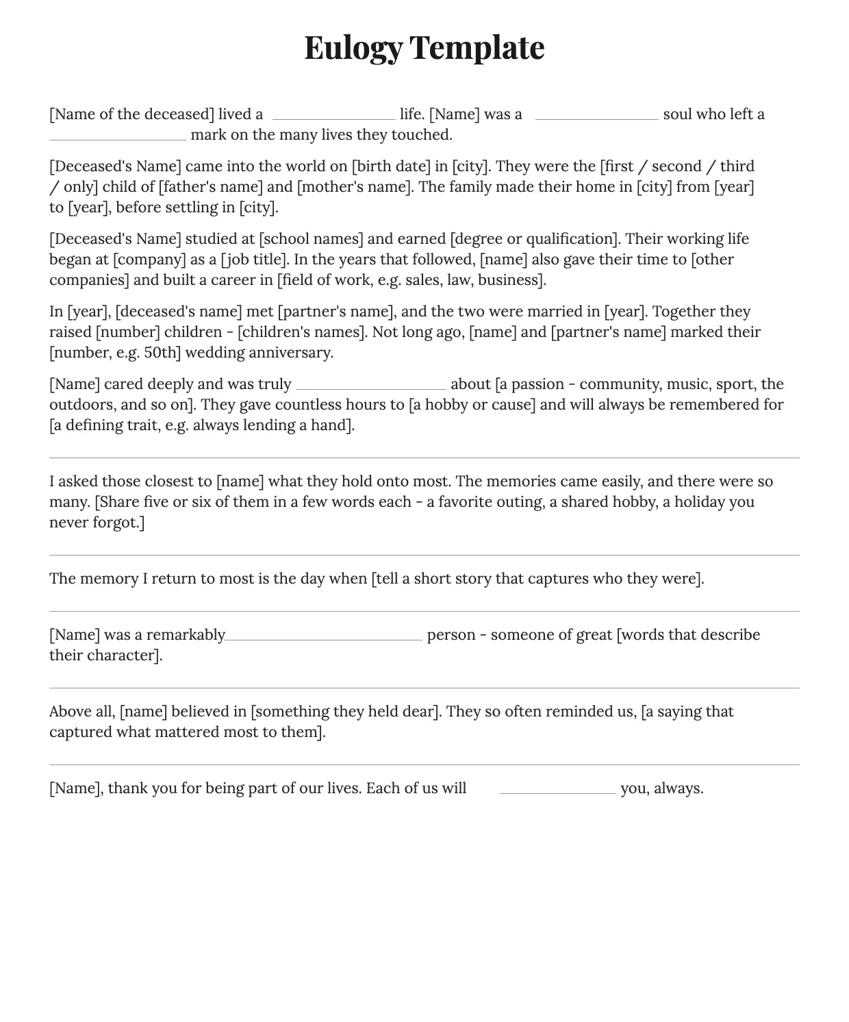 Eulogy Template