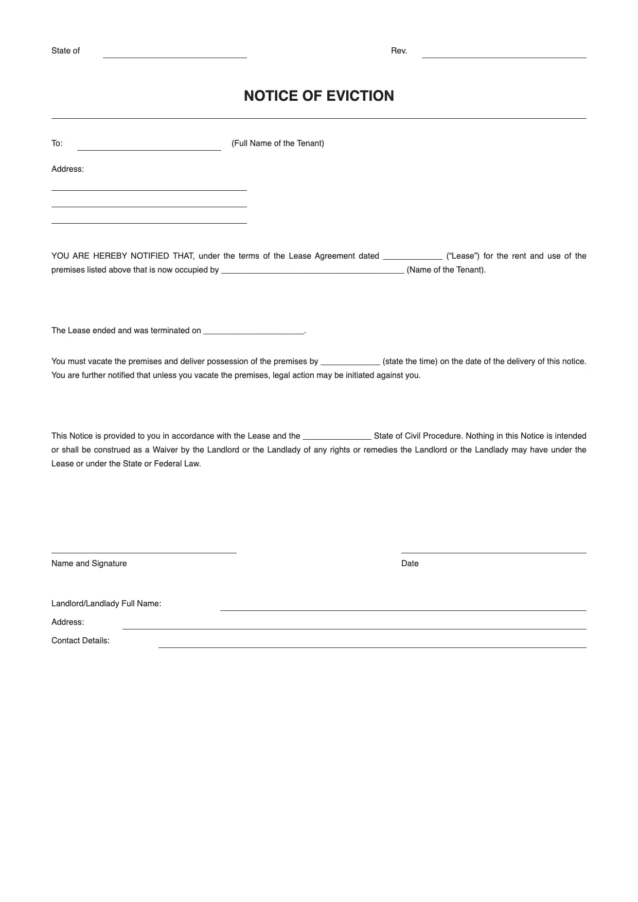 Eviction Letter Template