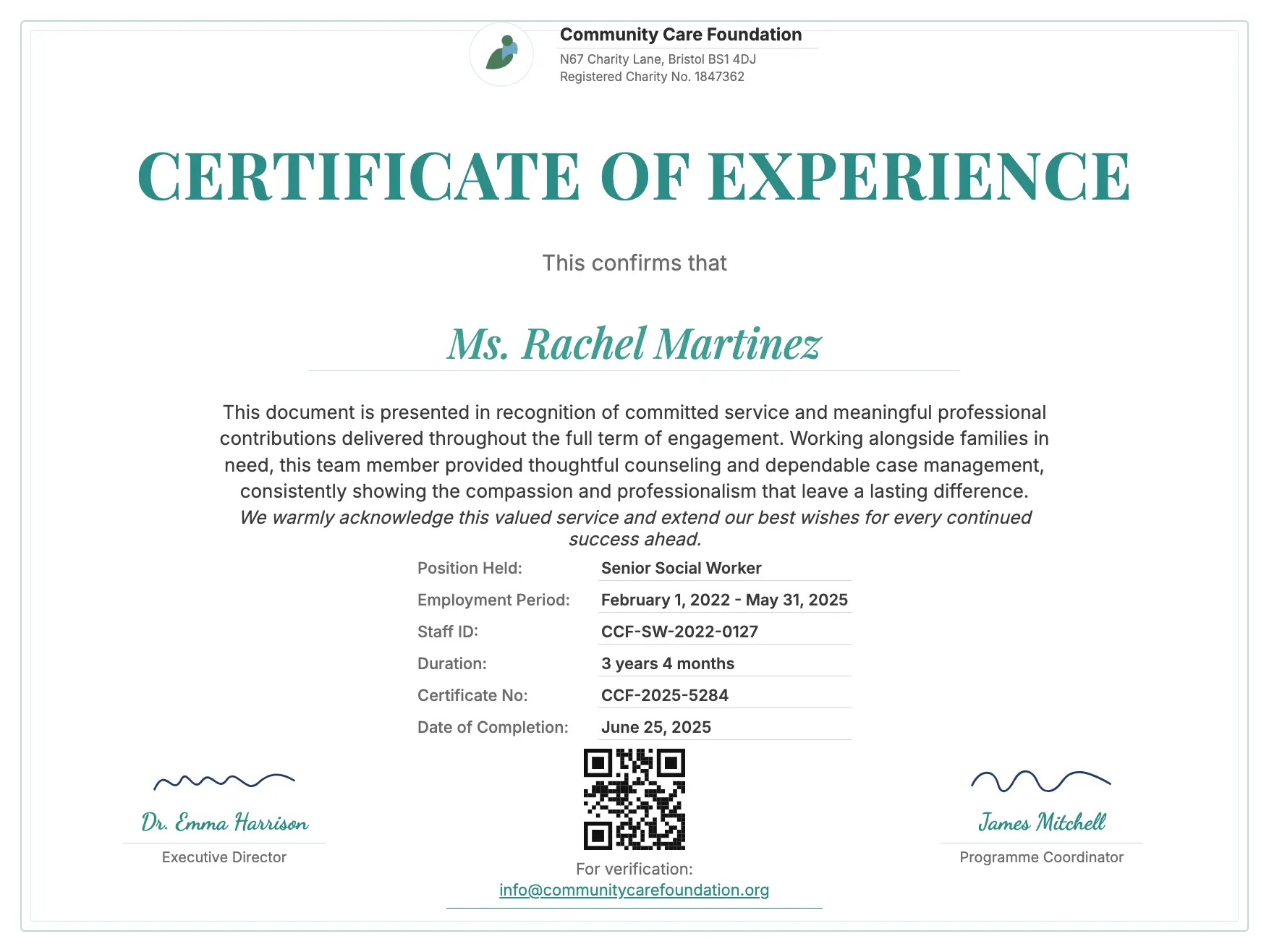 Experience Certificate Template