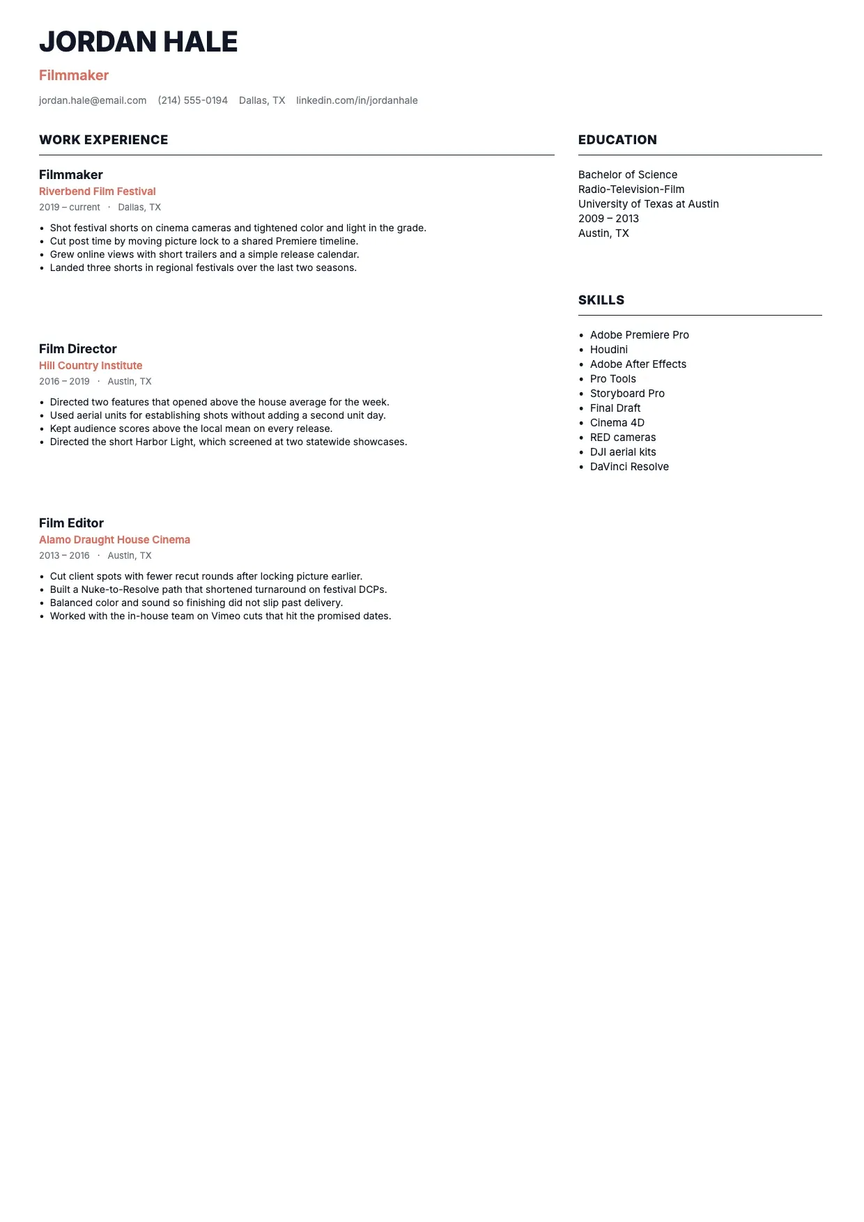 Film Resume Template