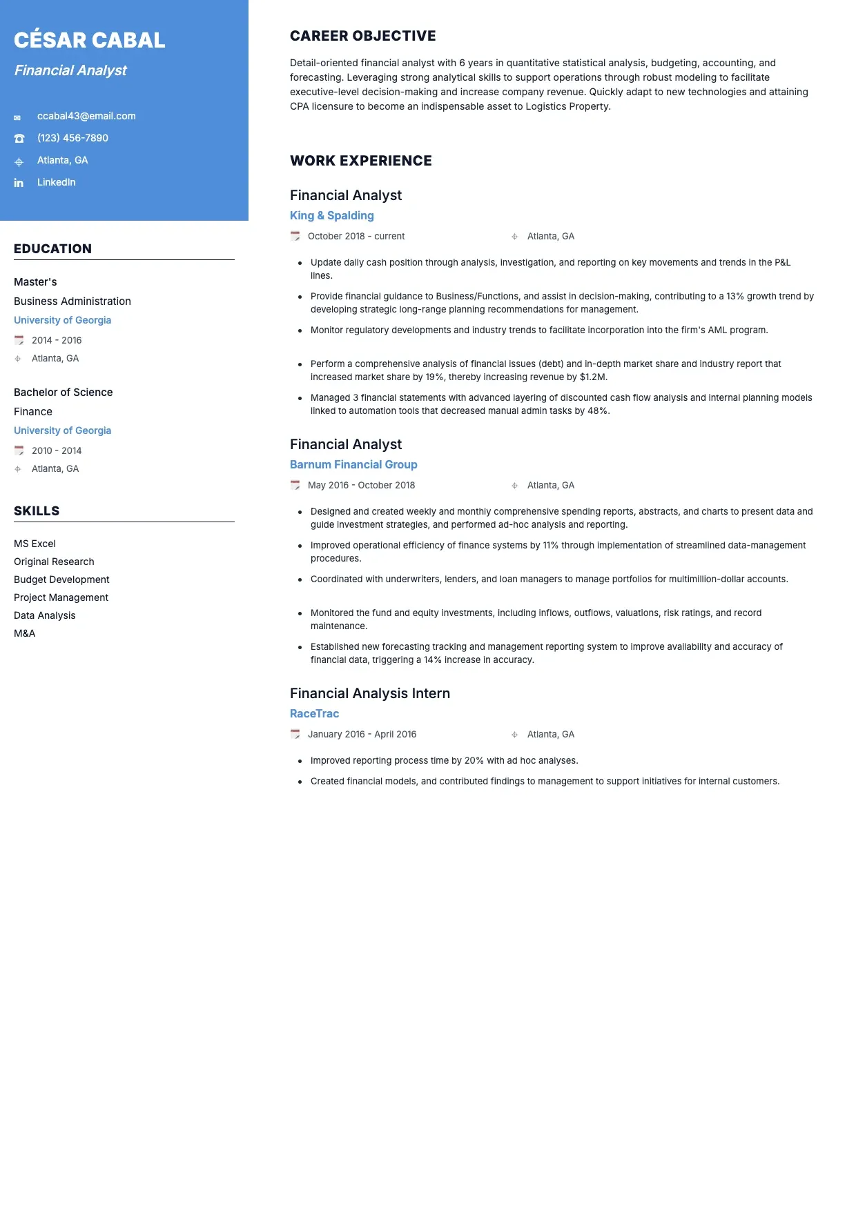 Financial Analyst Resume Template