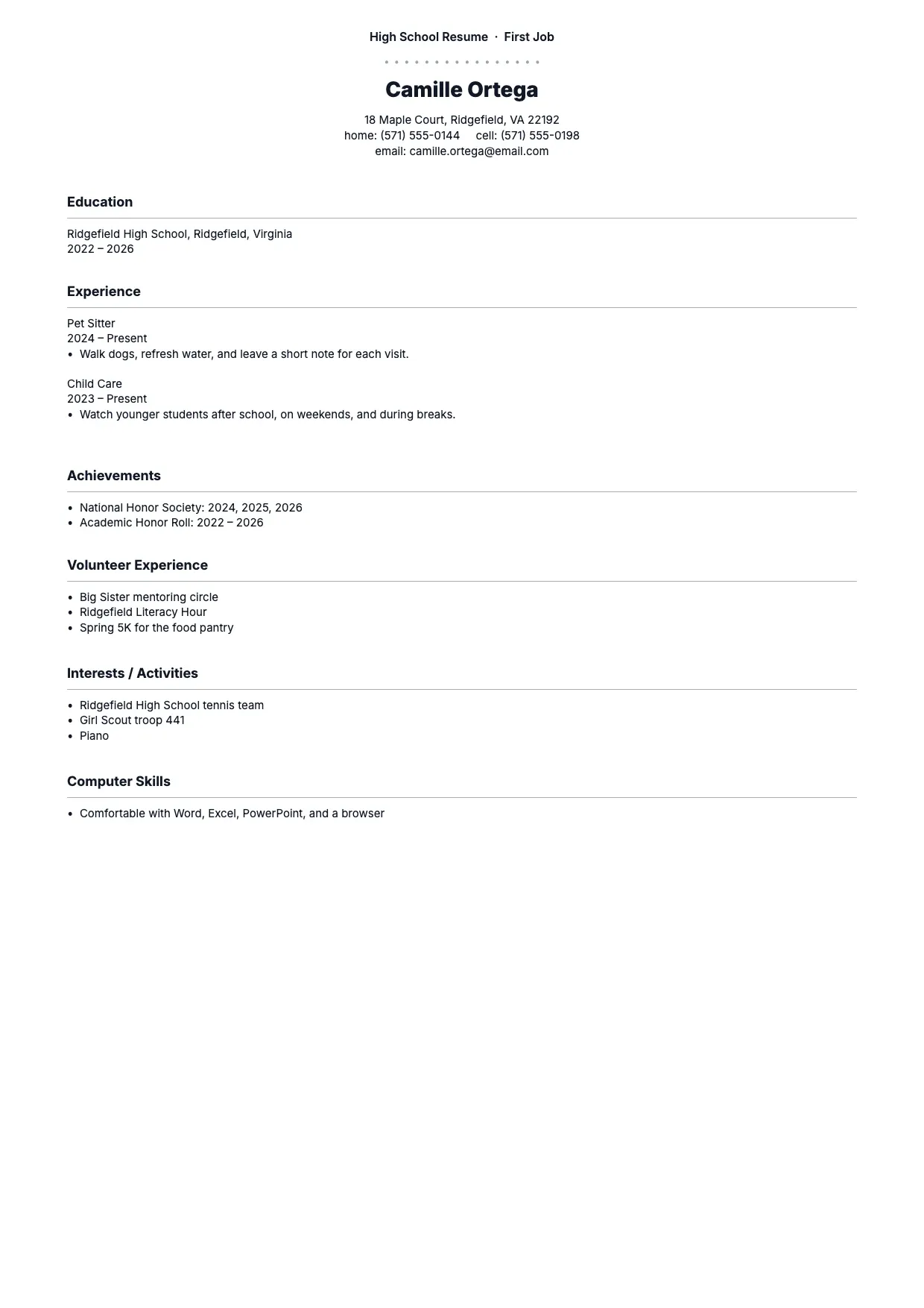 First Job Resume Template