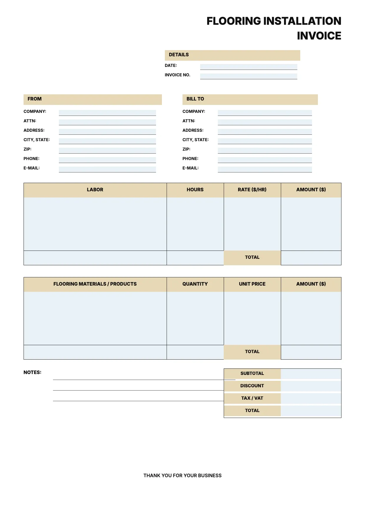 Flooring Installation Invoice Template