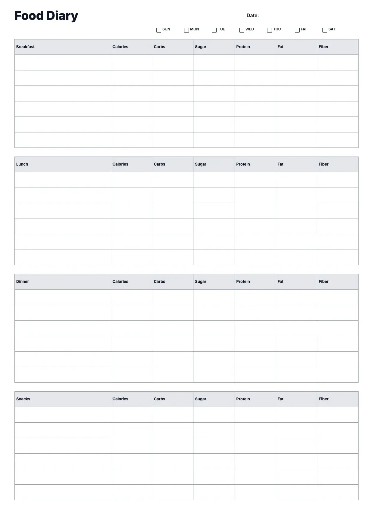 Food Log Template