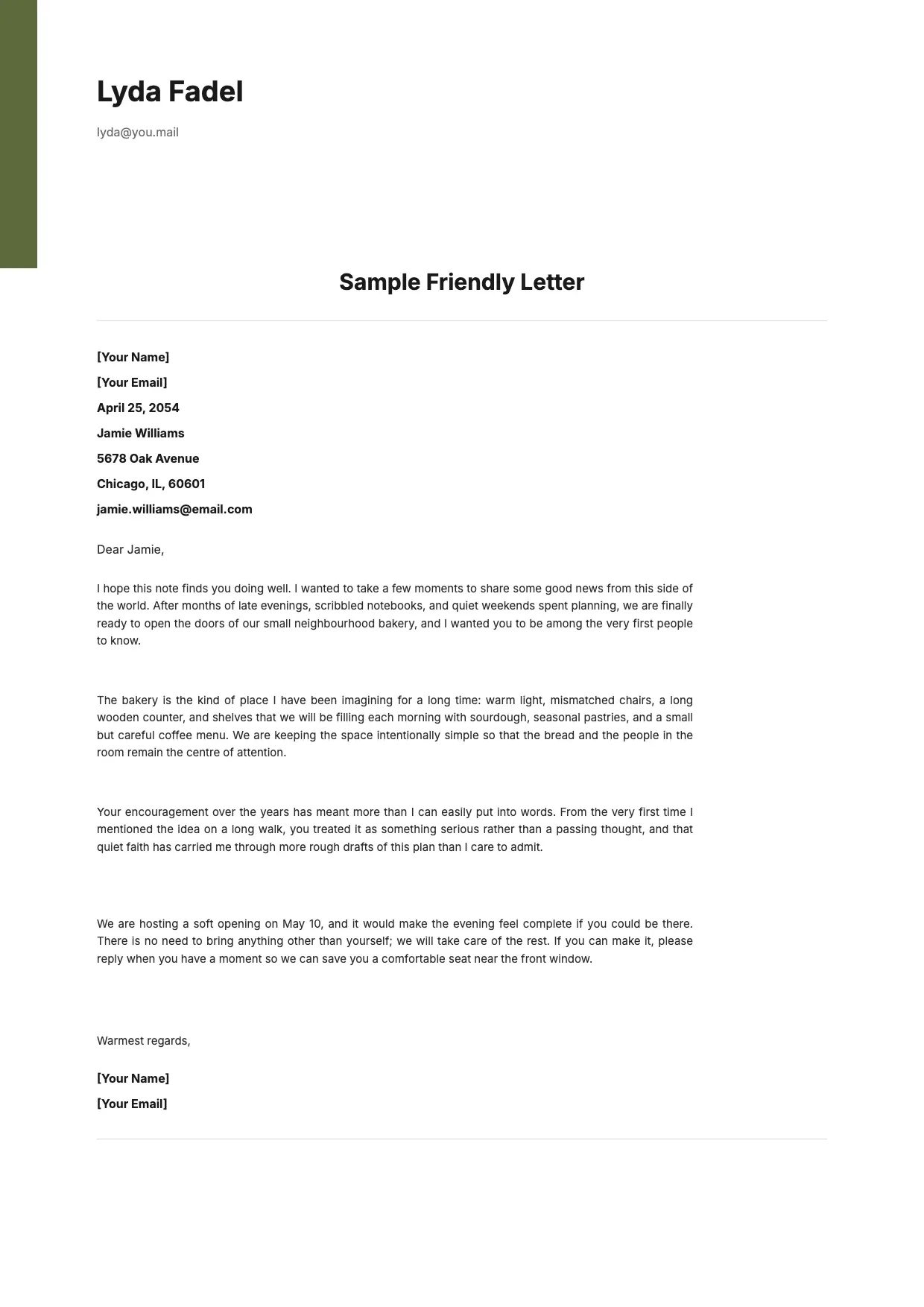 Friendly Letter Template