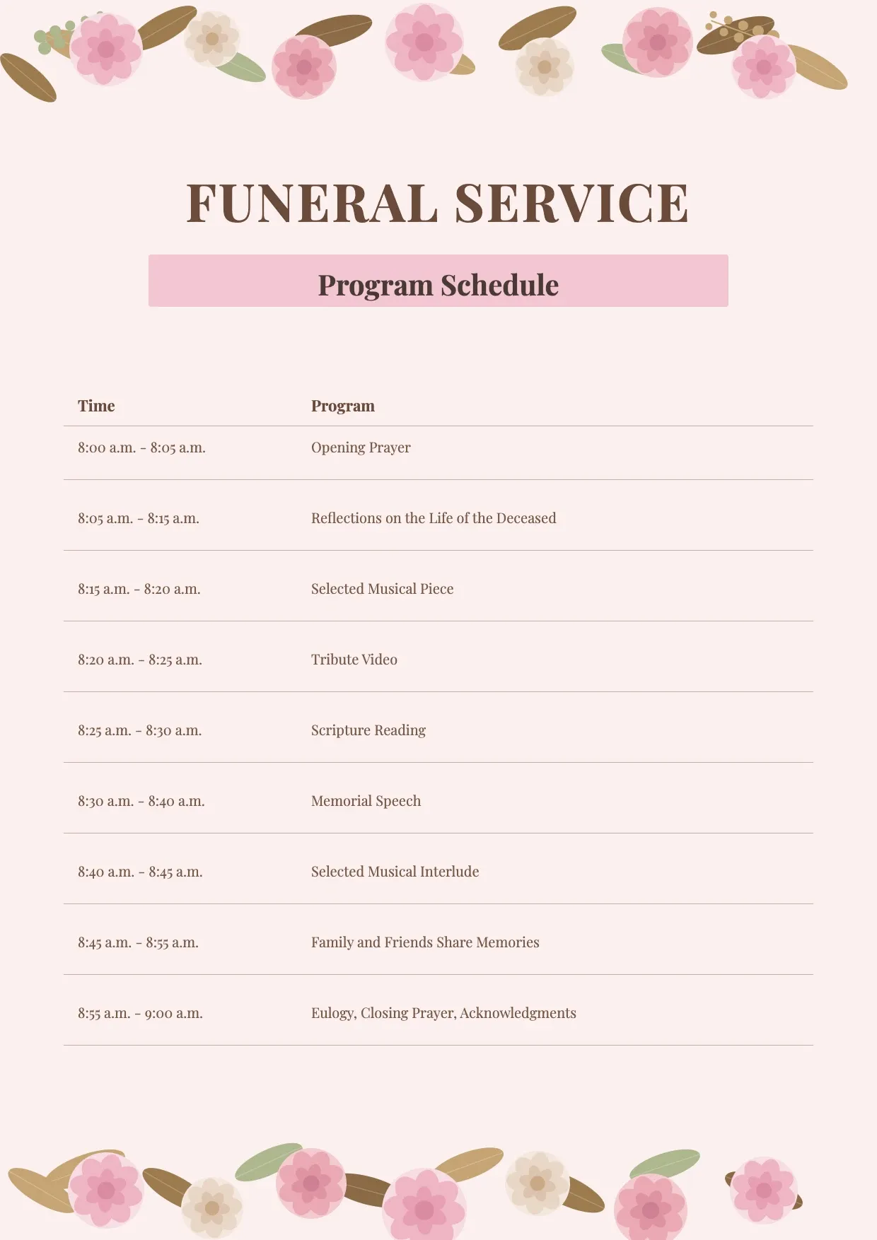 Funeral Order Of Service Template