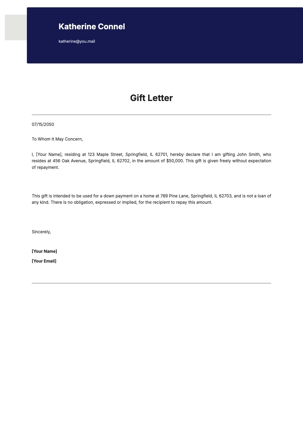 Gift Letter Template