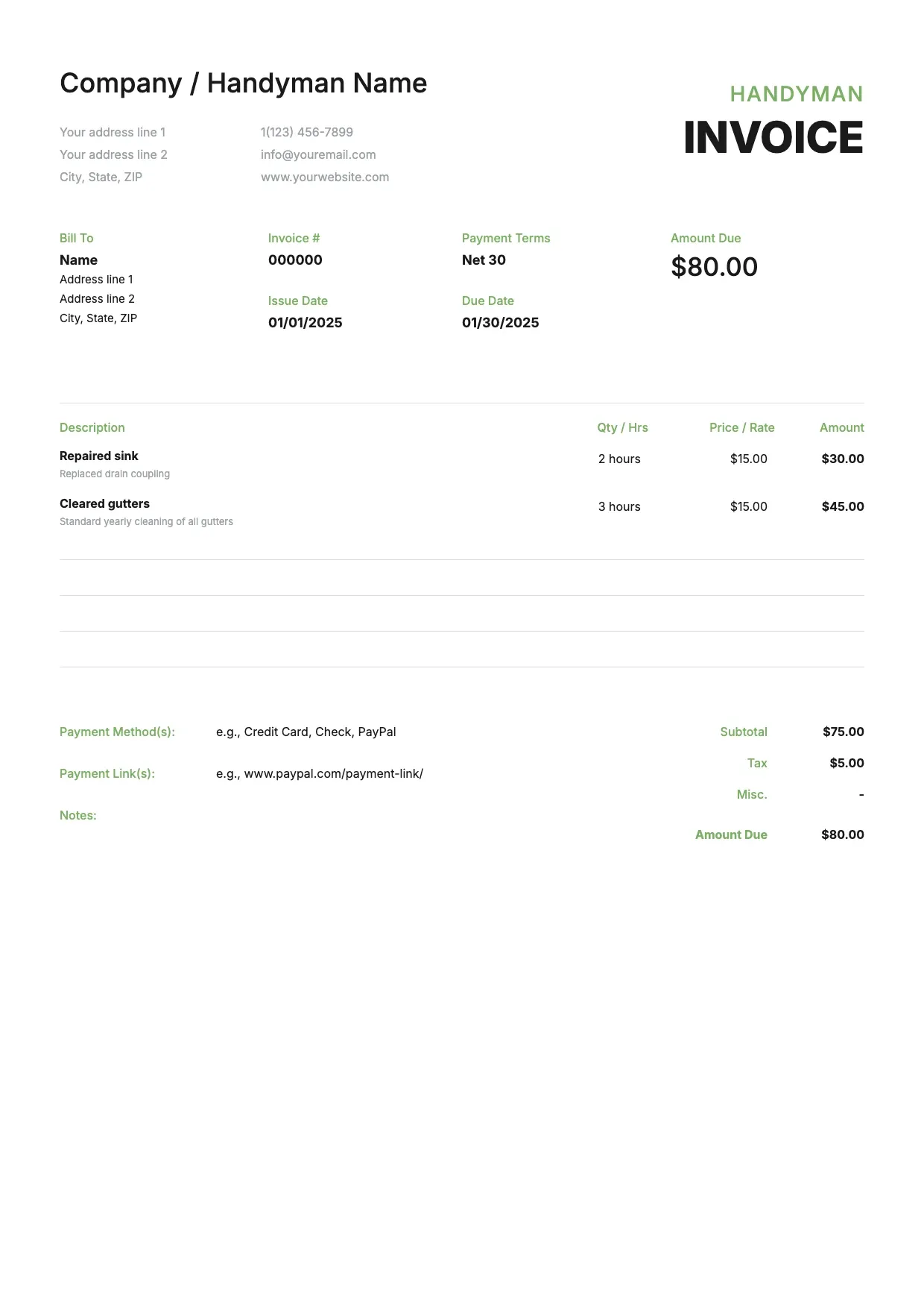 Handyman Invoice Template