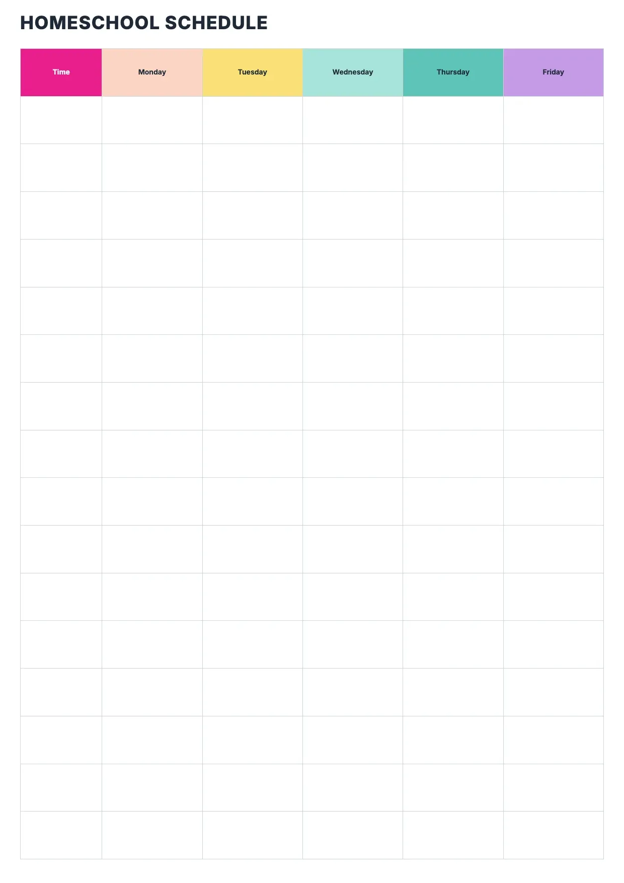 Homeschool Schedule Template