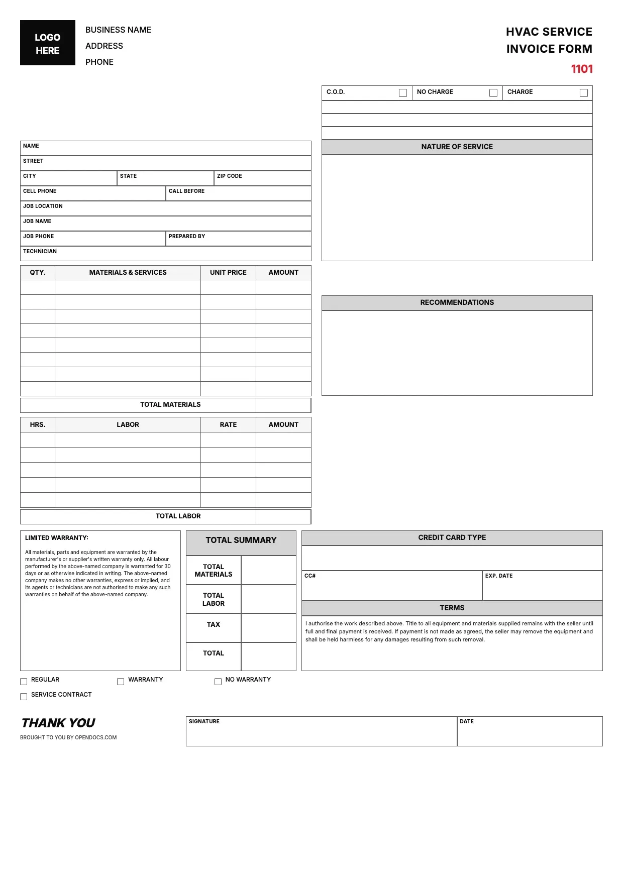 HVAC Invoice Template
