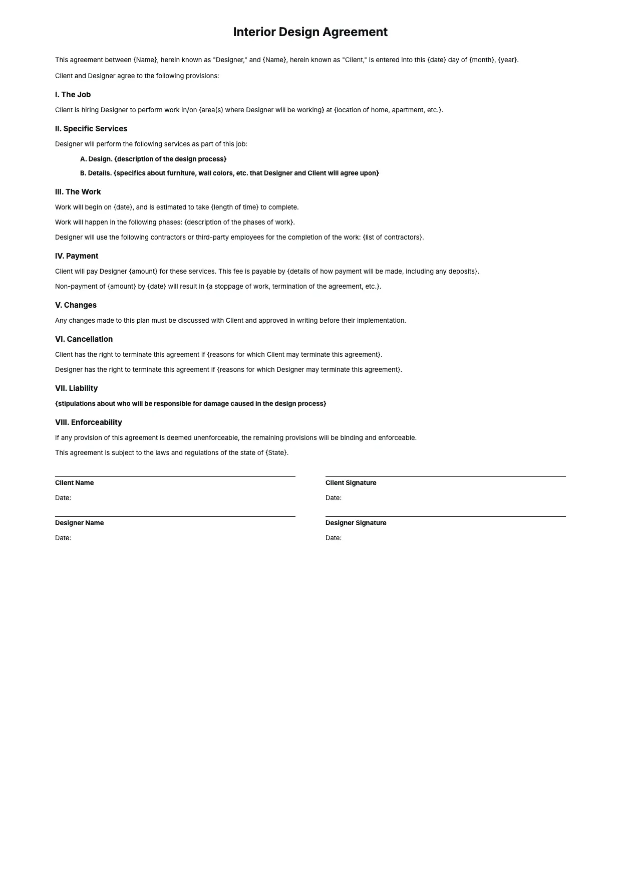 Interior Design Contract Template