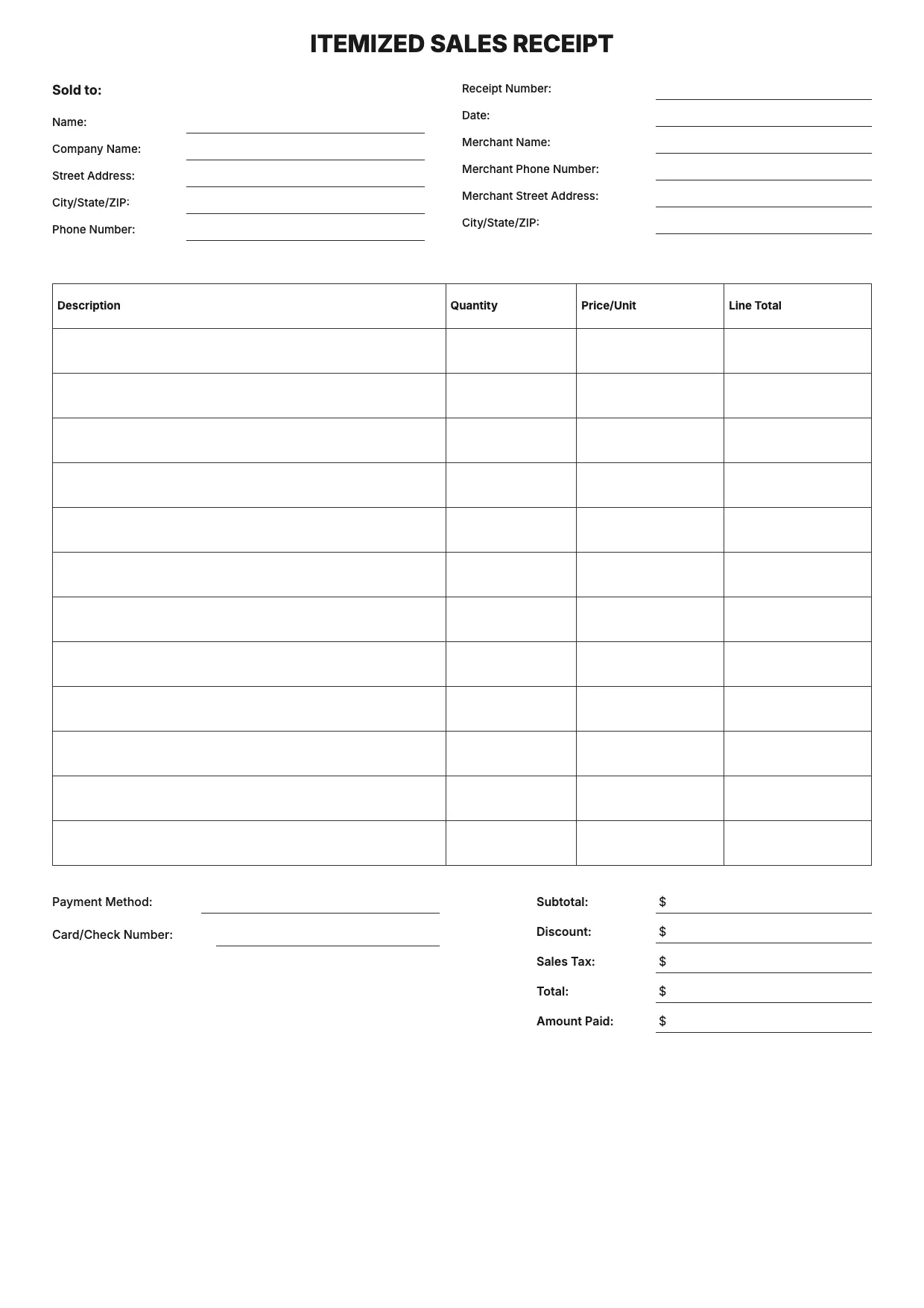 Itemized Receipt Template