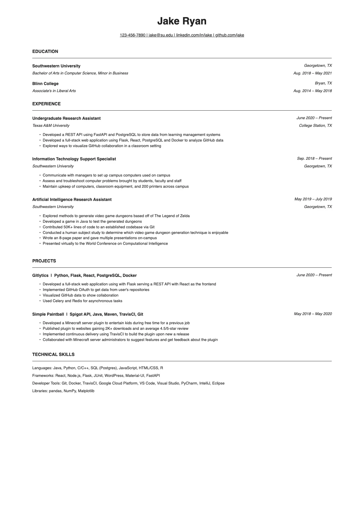 Jake's Resume Template