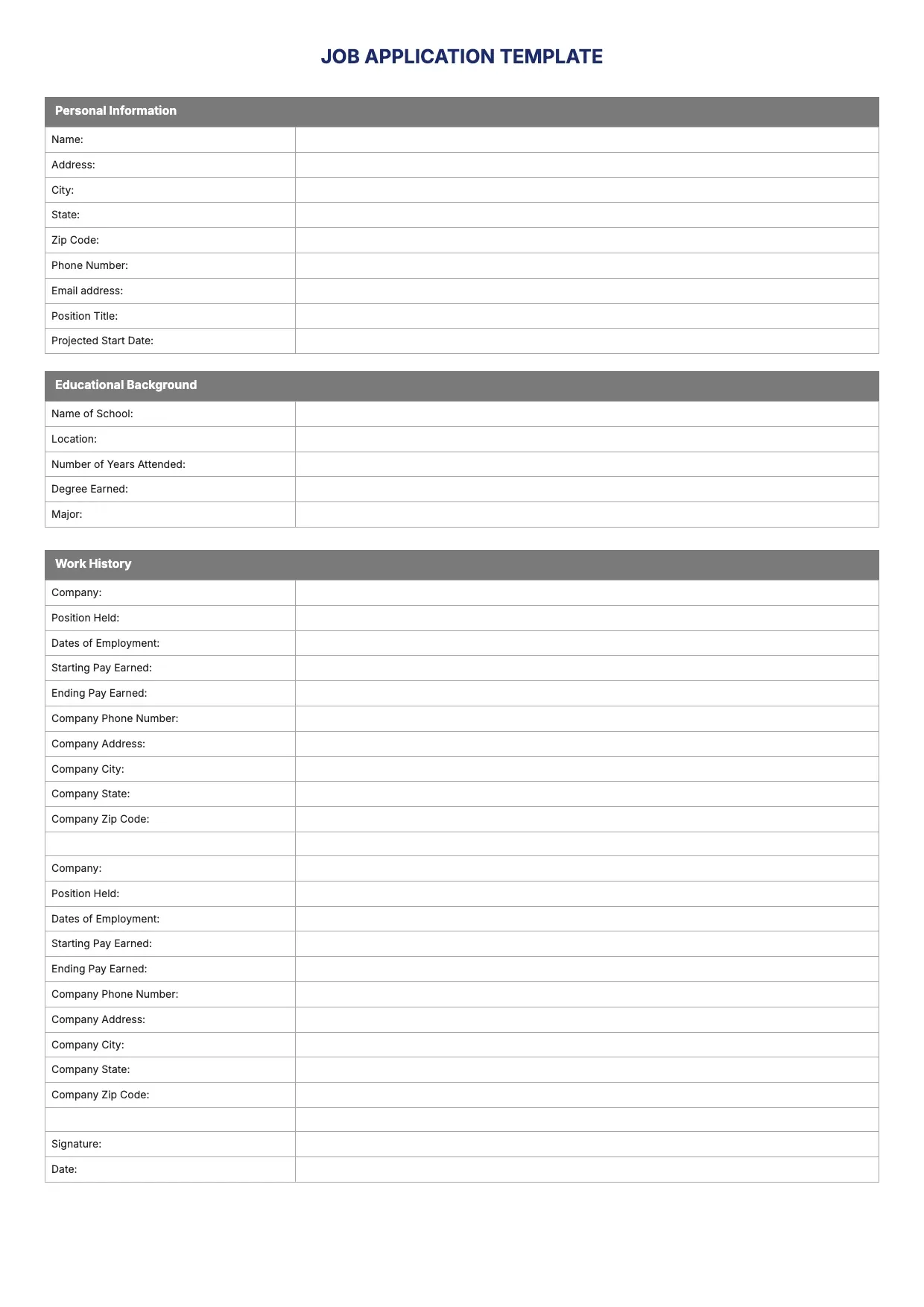 Job Application Template