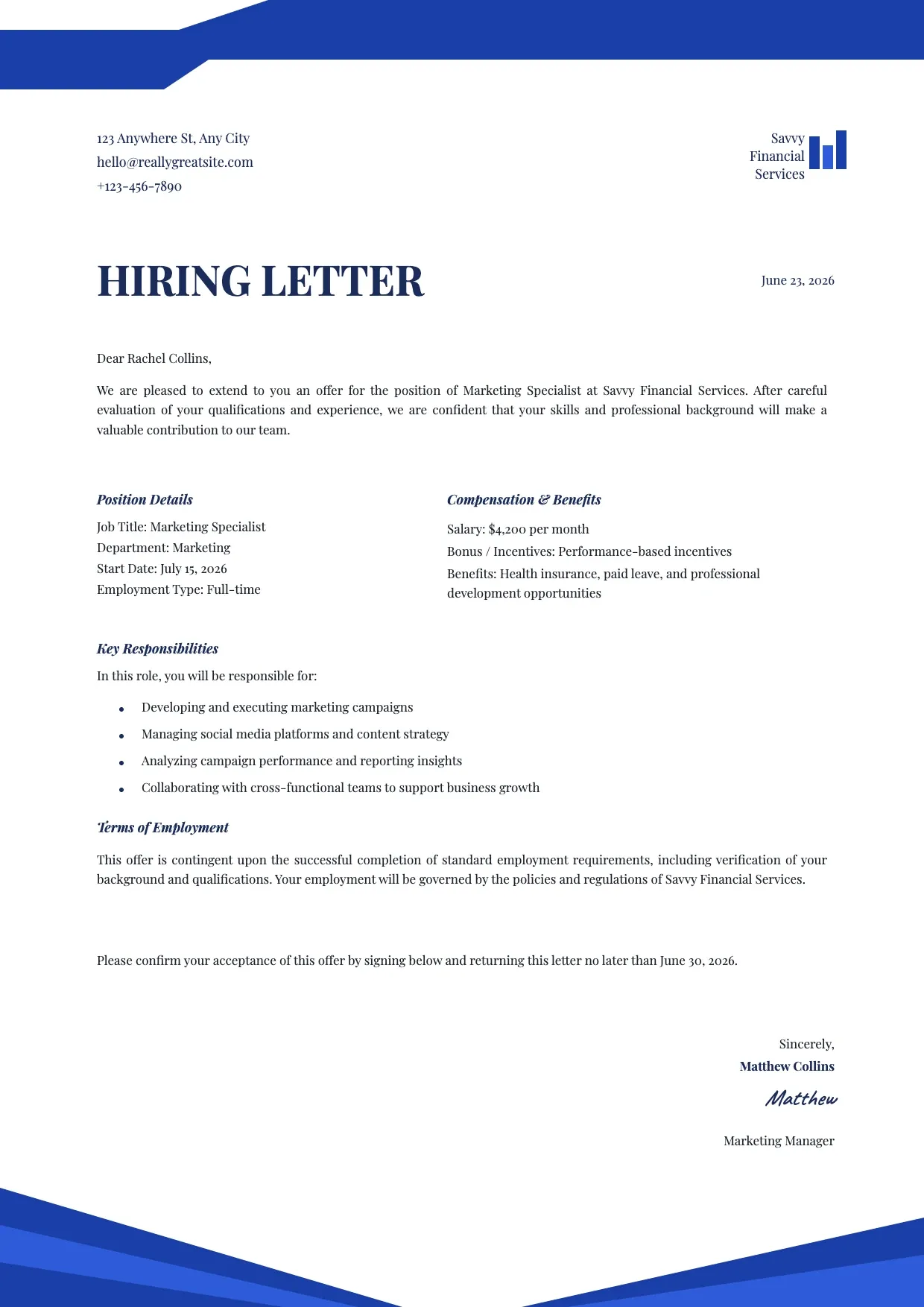 Offer Letter Template