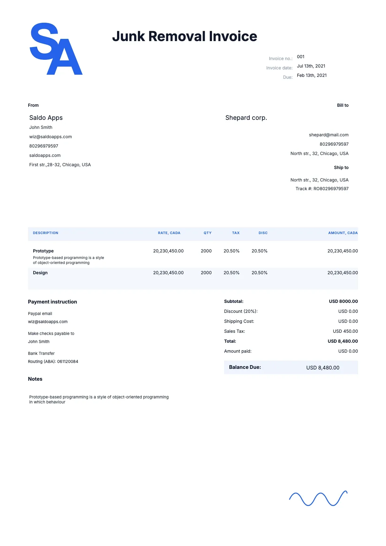 Junk Removal Invoice Template