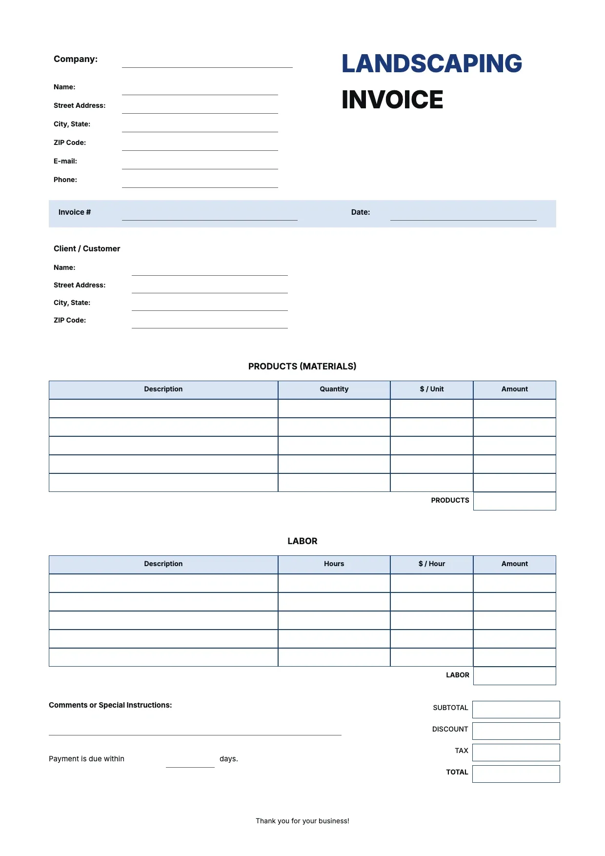 Landscaping Invoice Template