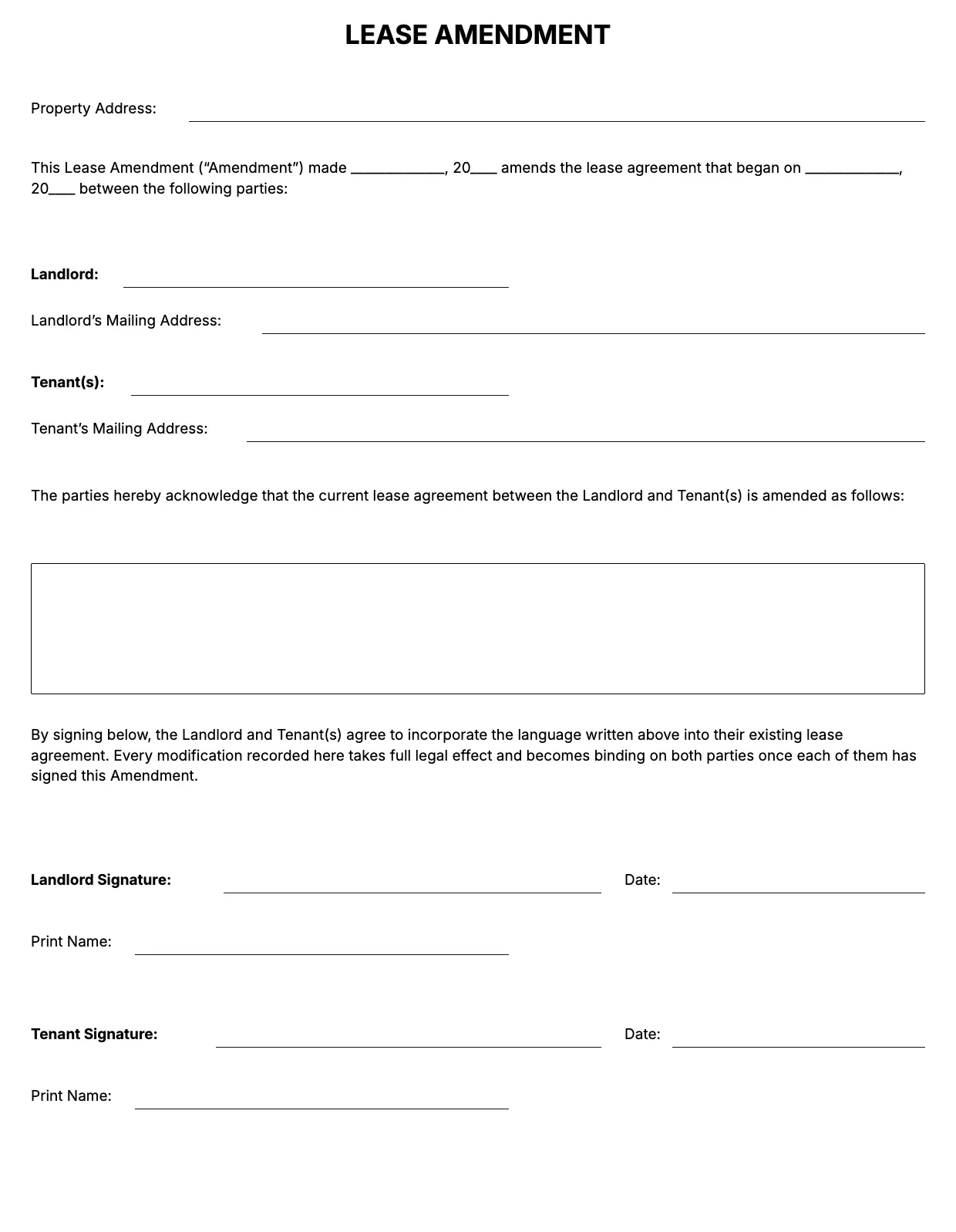 Lease Amendment Template