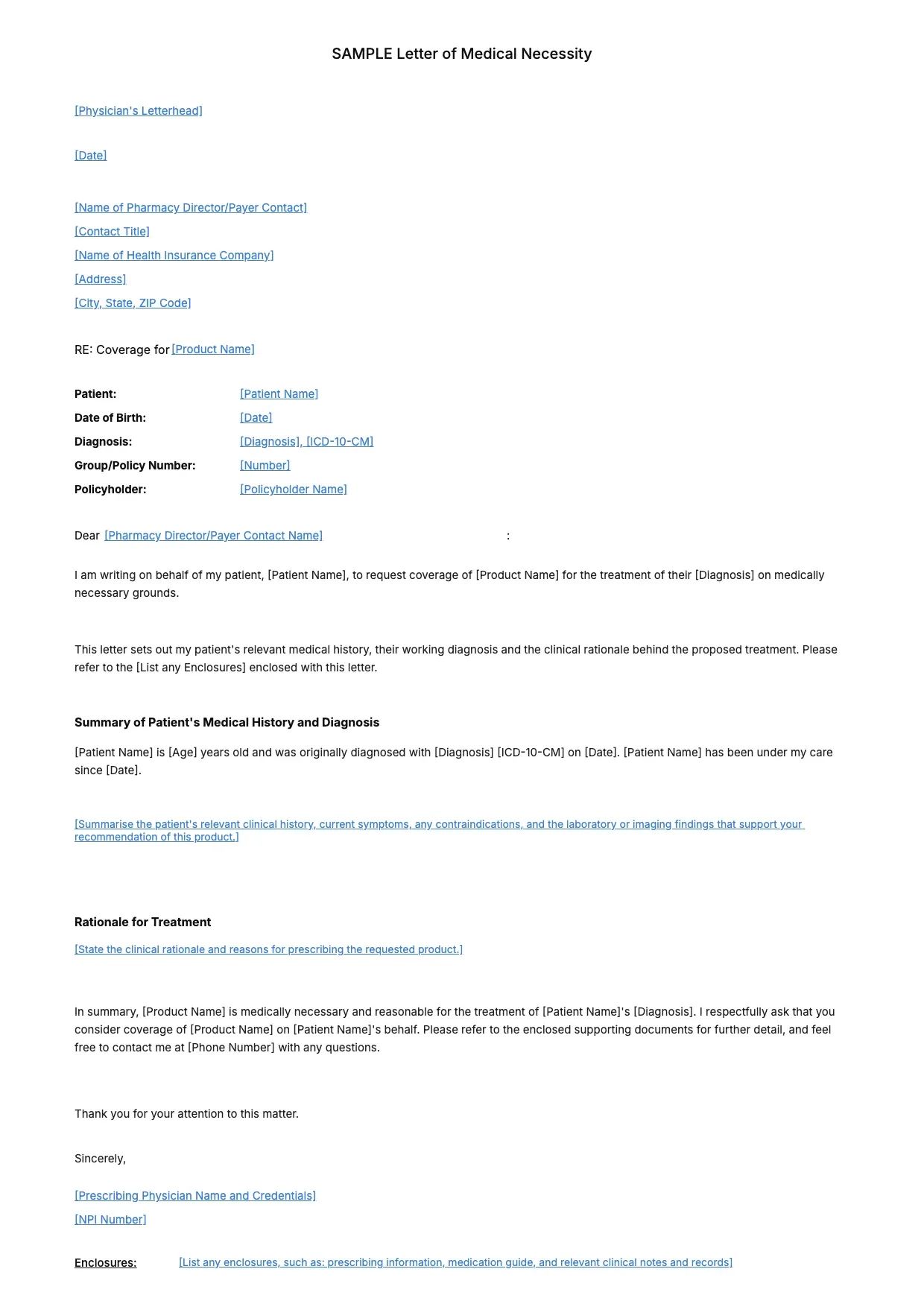 Letter of Medical Necessity Template